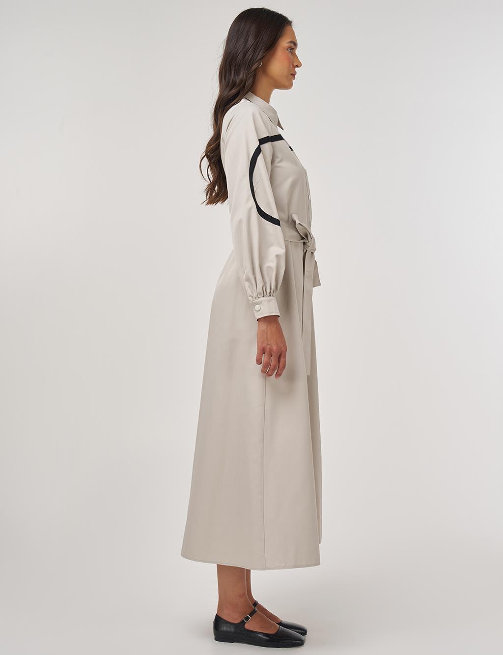 Contrast-Stitch Cotton Maxi Dress Stone 