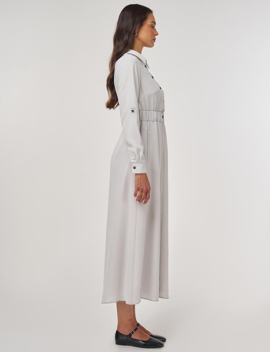 Topstitch Maxi Dress Light Gray