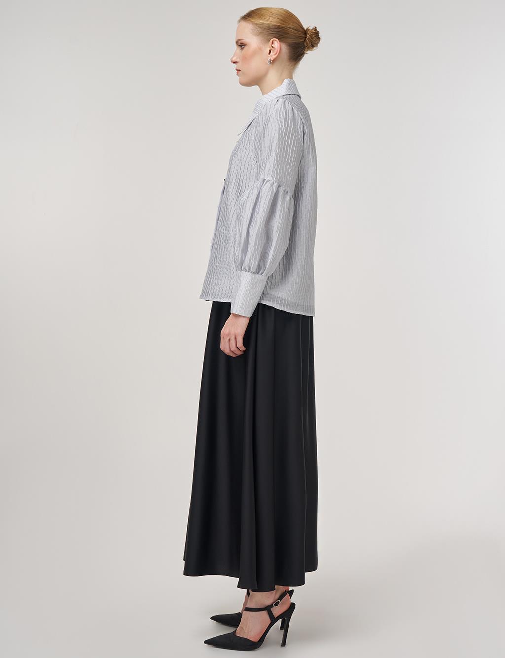 Shiny Button Elegant Blouse Blue 