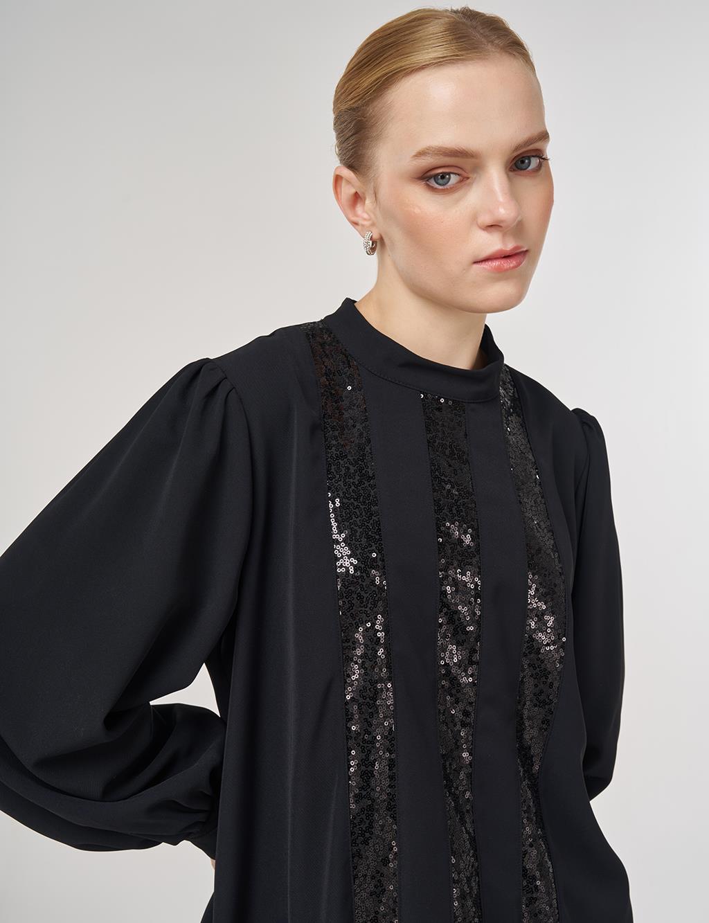 Sequin-Embroidered Elegant Blouse Black