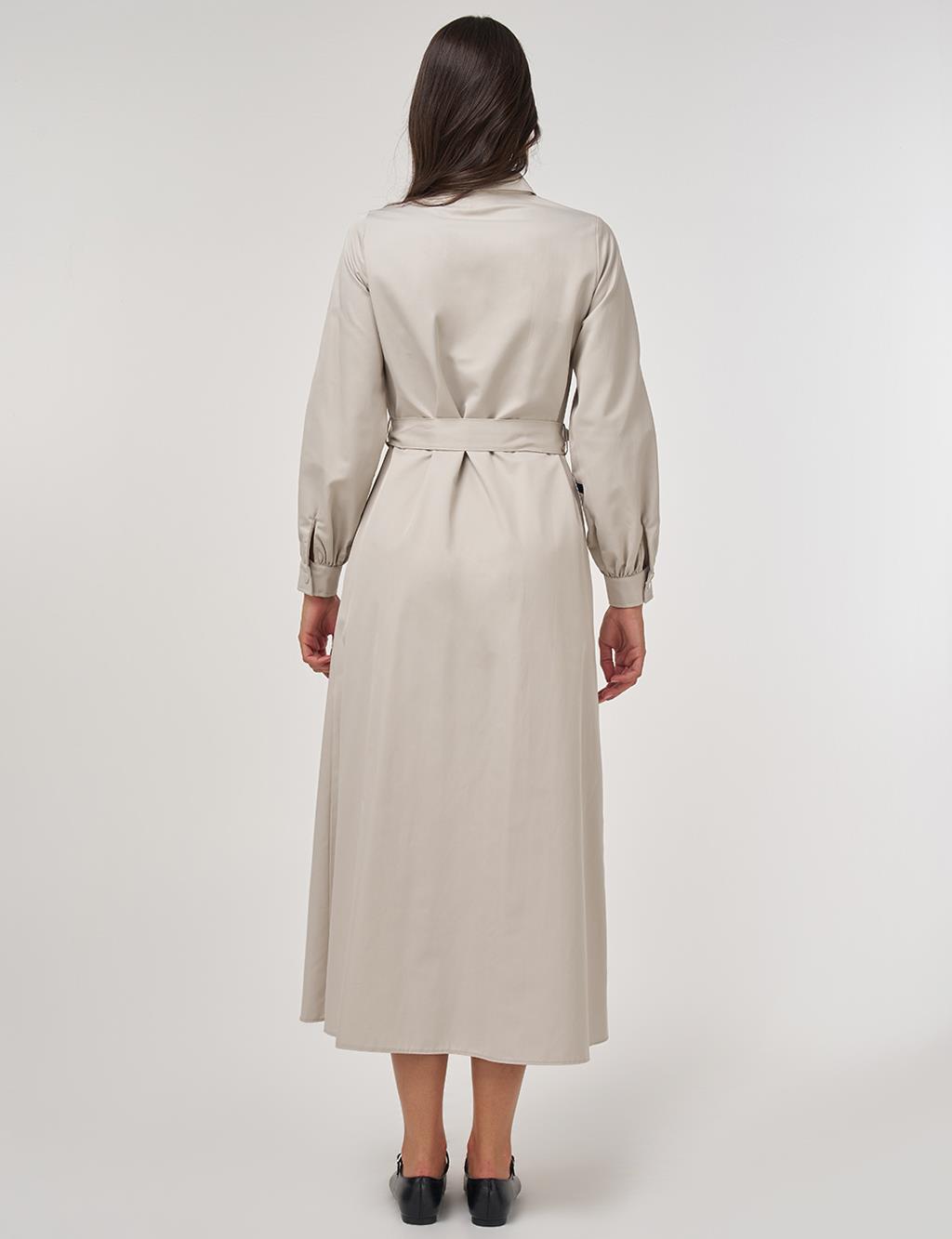 Contrast-Stitch Cotton Maxi Dress Stone 