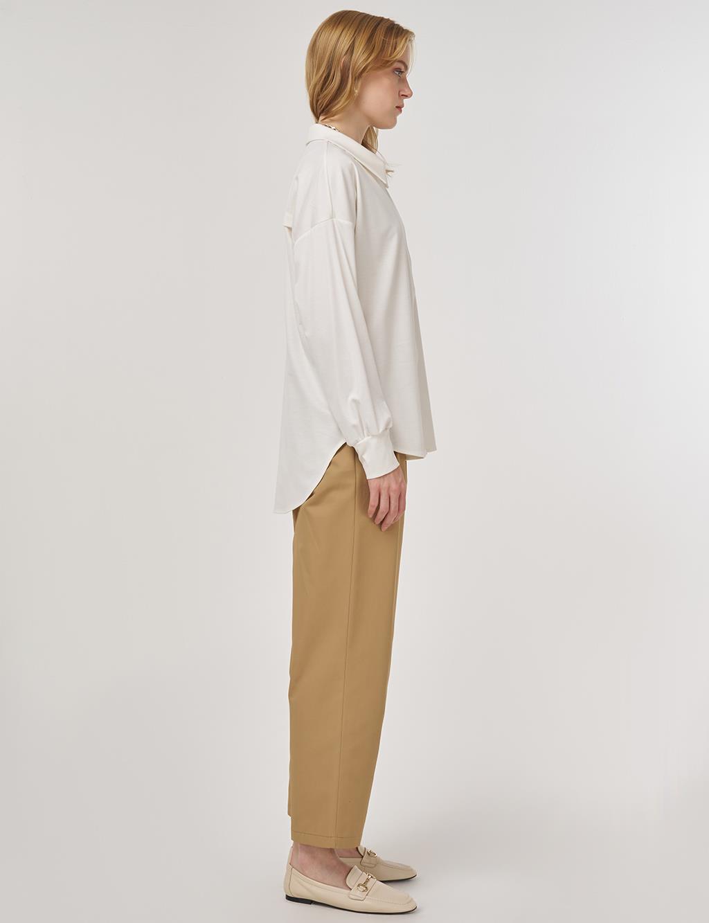 Zip-Closure Jersey Tunic Optical White