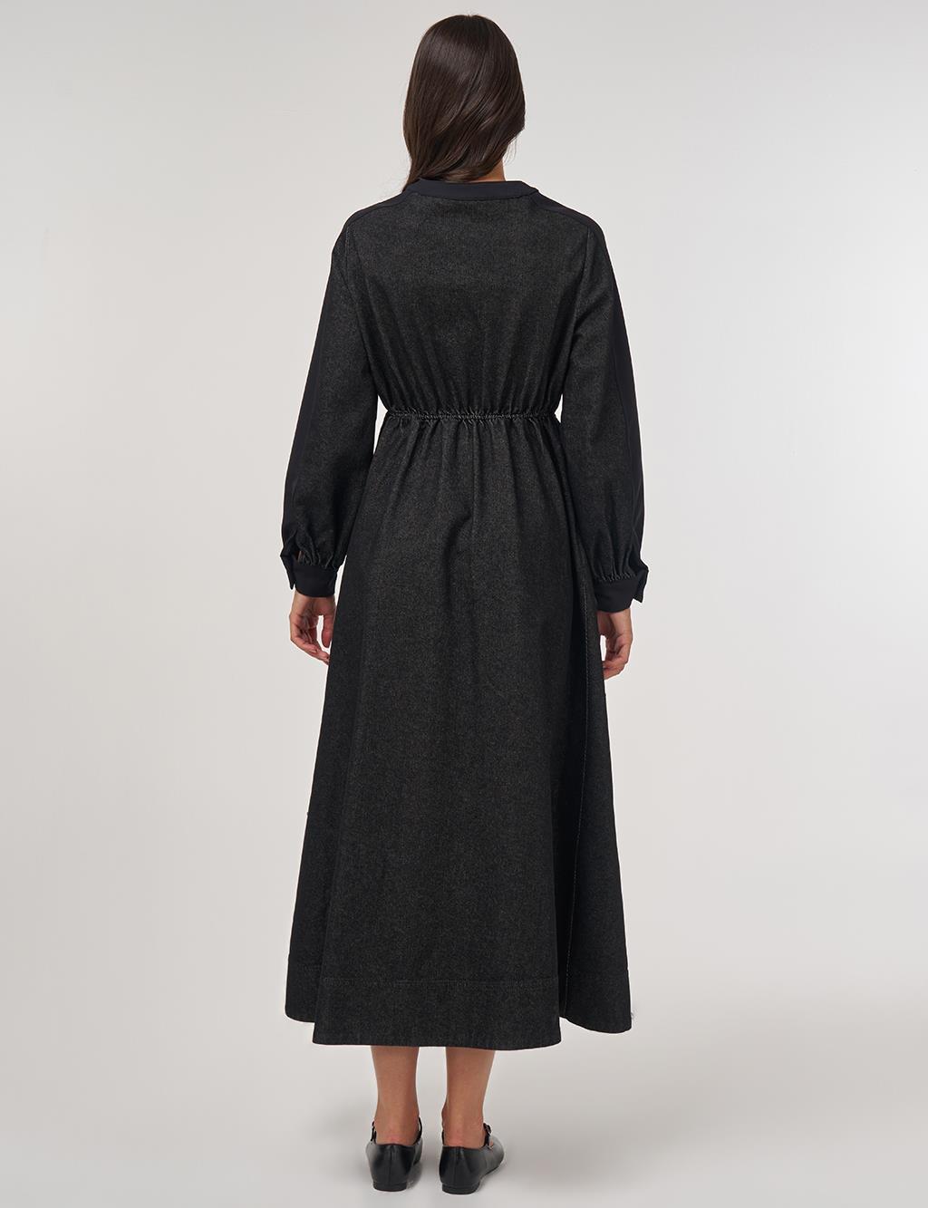 Elastic Waist Denim Dress Black 