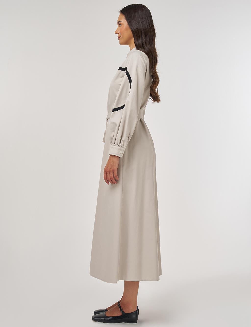 Contrast-Stitch Cotton Maxi Dress Stone 