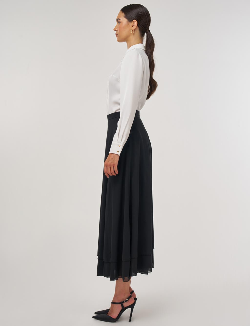 High-Waisted Chiffon Skirt Black