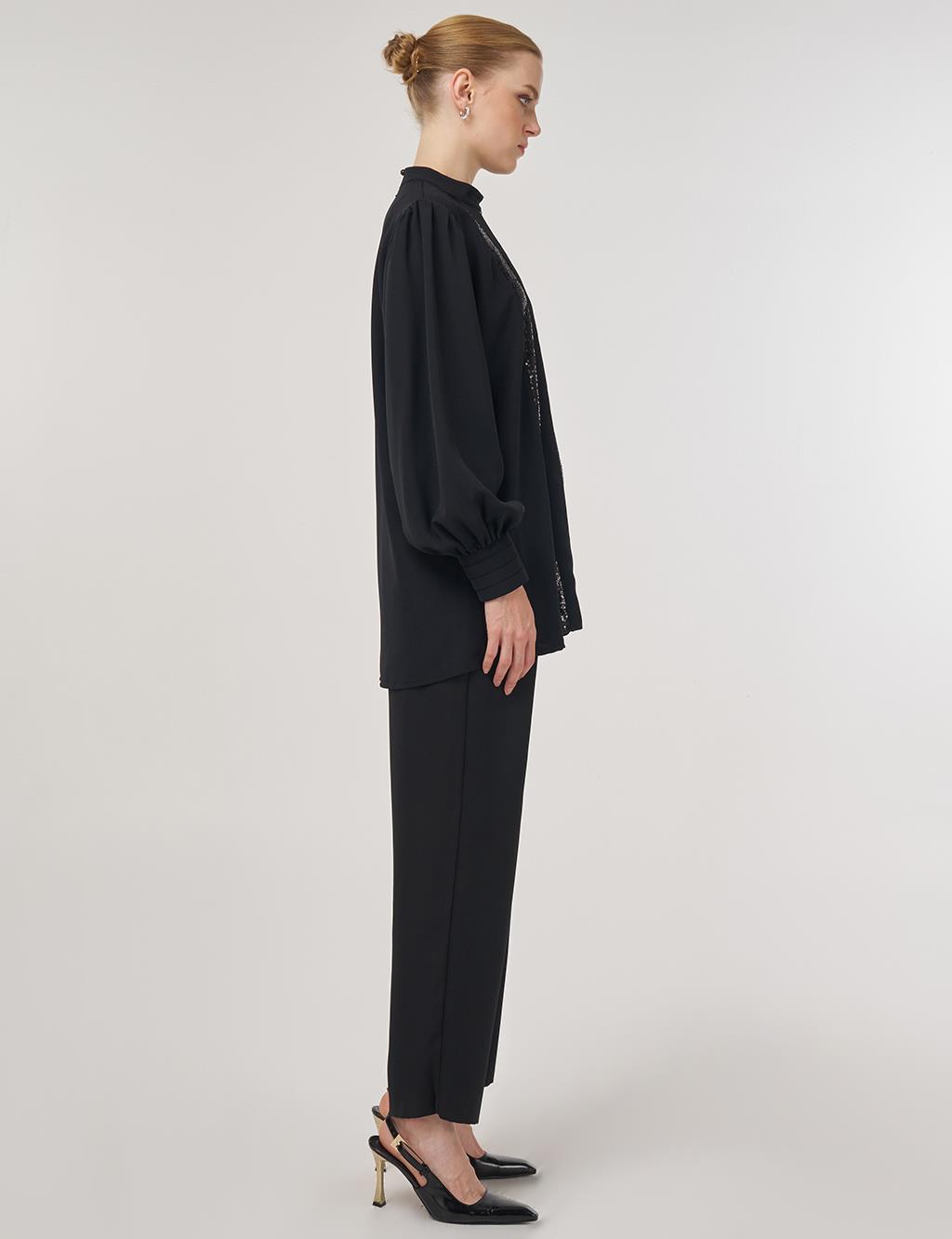 Sequin-Embroidered Elegant Blouse Black