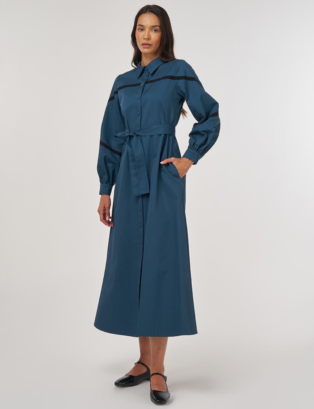 Contrast-Stitch Cotton Maxi Dress Petrol