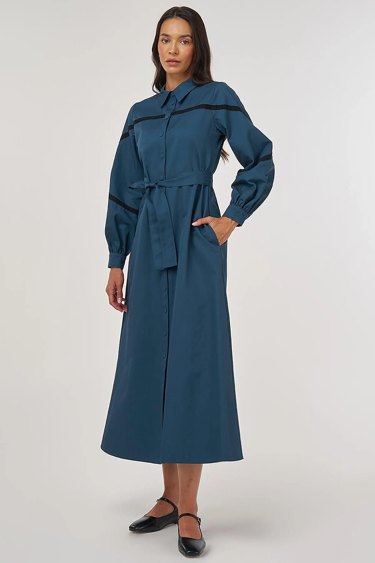 Contrast-Stitch Cotton Maxi Dress Petrol