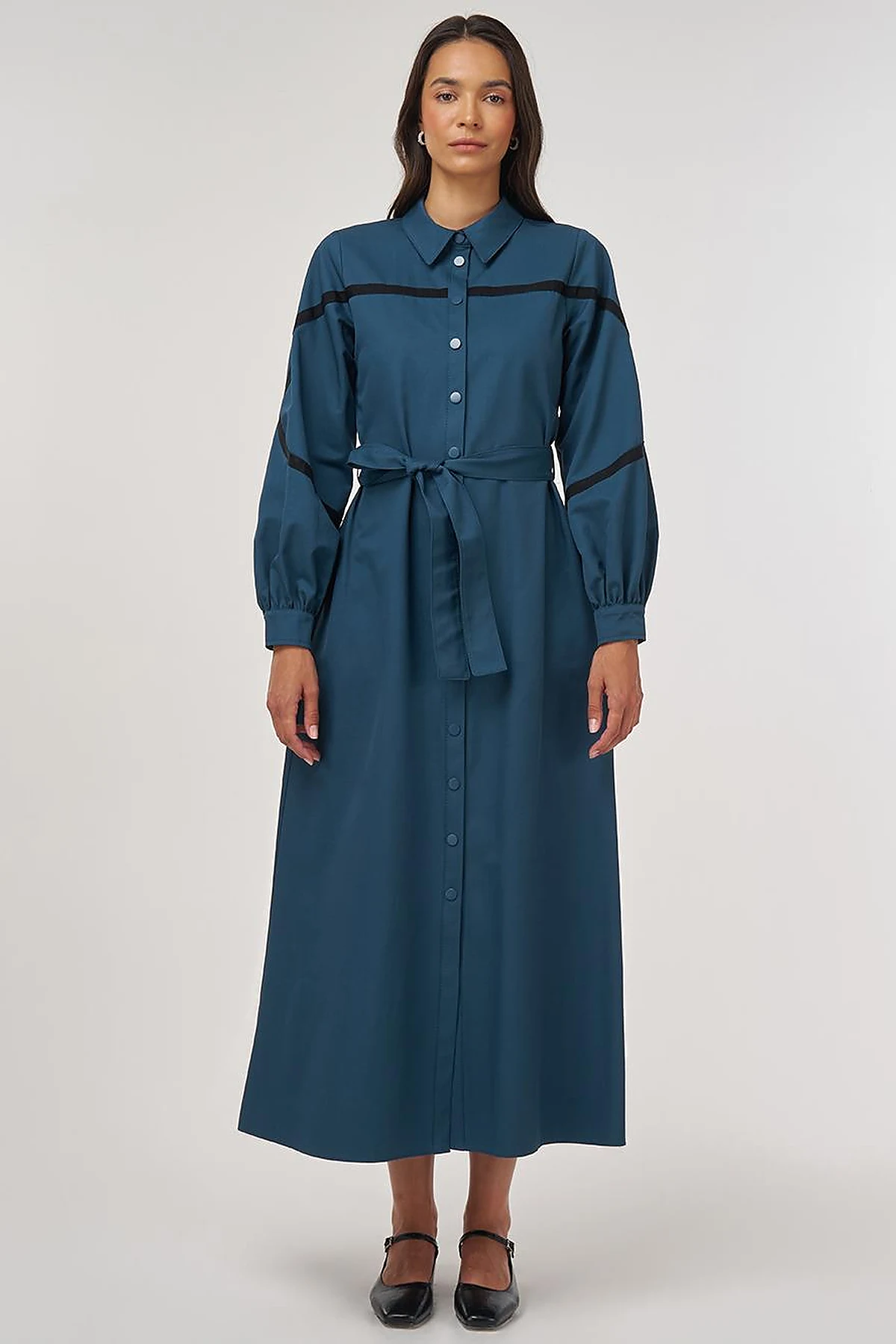 Contrast-Stitch Cotton Maxi Dress Petrol