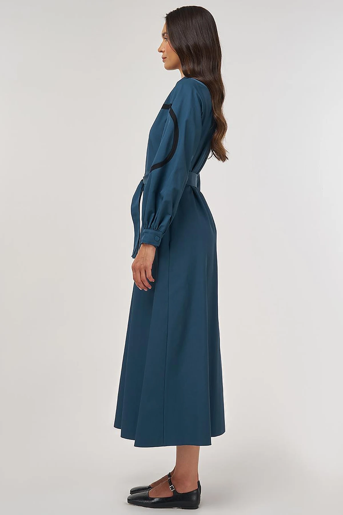Contrast-Stitch Cotton Maxi Dress Petrol