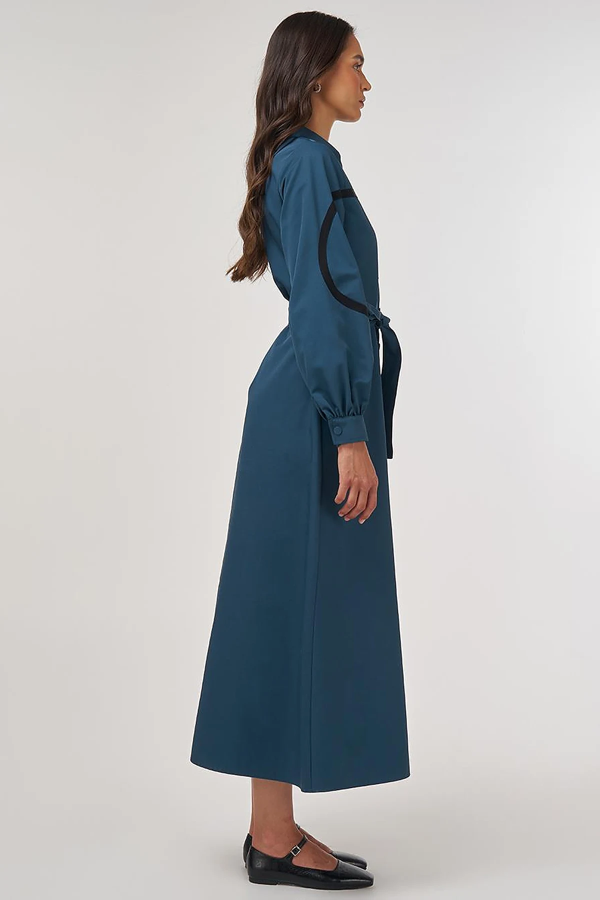 Contrast-Stitch Cotton Maxi Dress Petrol