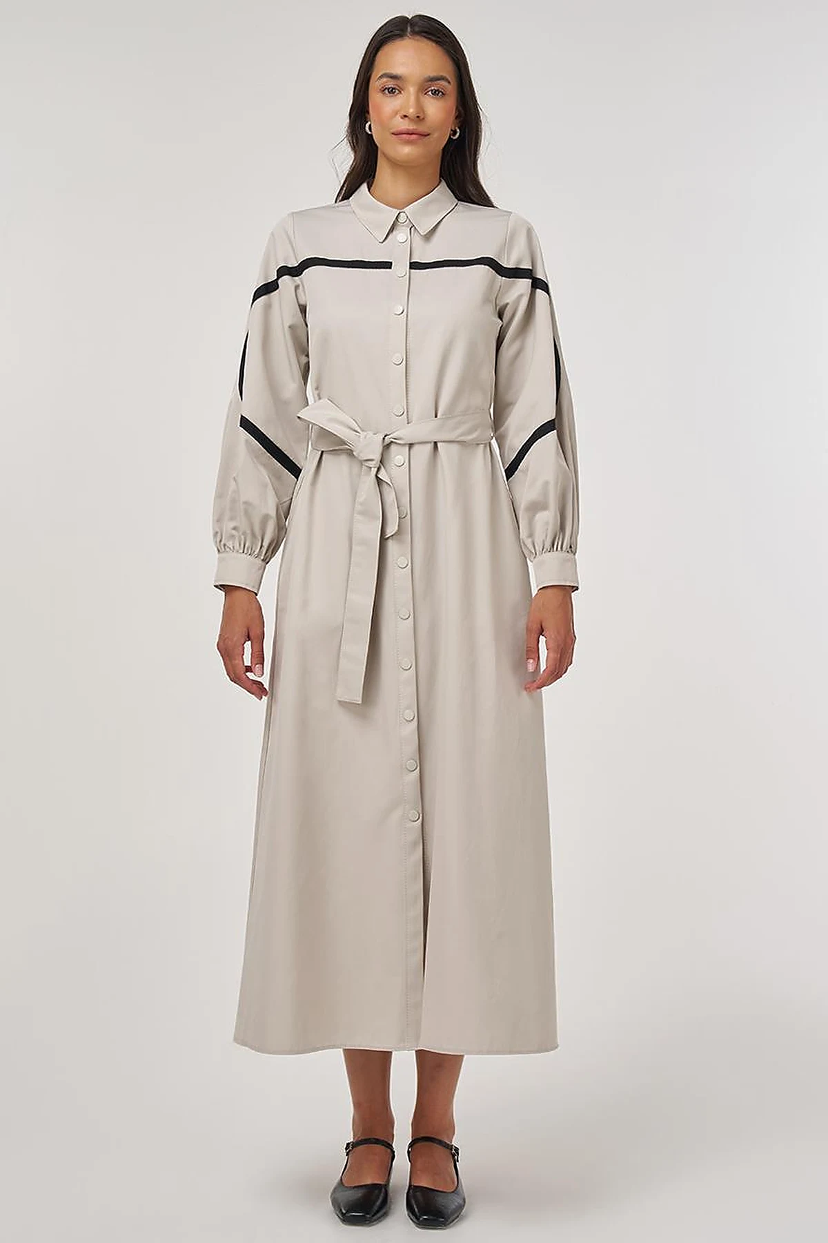 Contrast-Stitch Cotton Maxi Dress Stone 