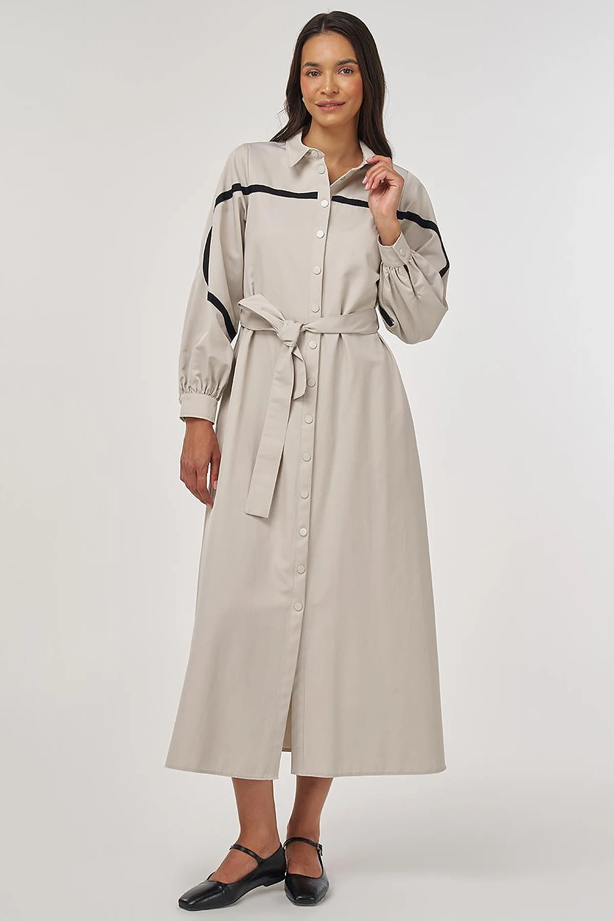 Contrast-Stitch Cotton Maxi Dress Stone 