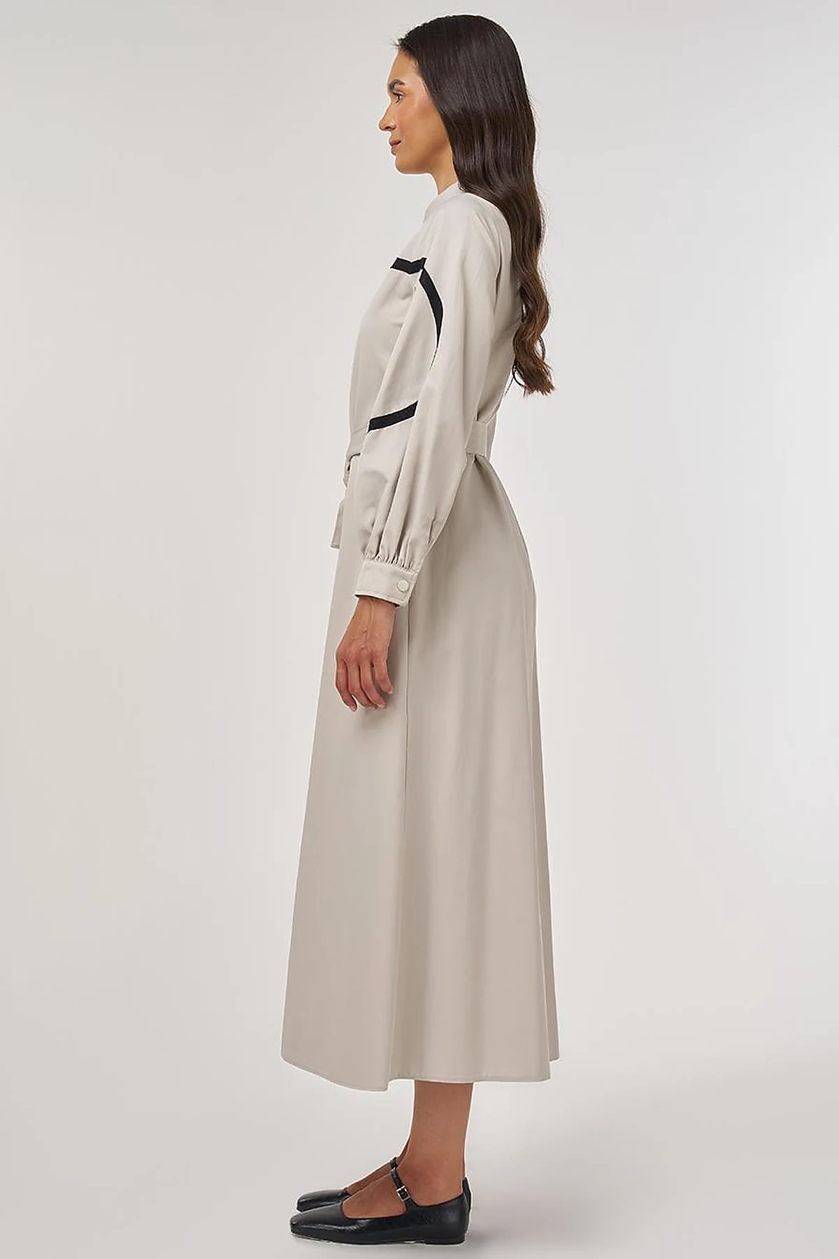 Contrast-Stitch Cotton Maxi Dress Stone 