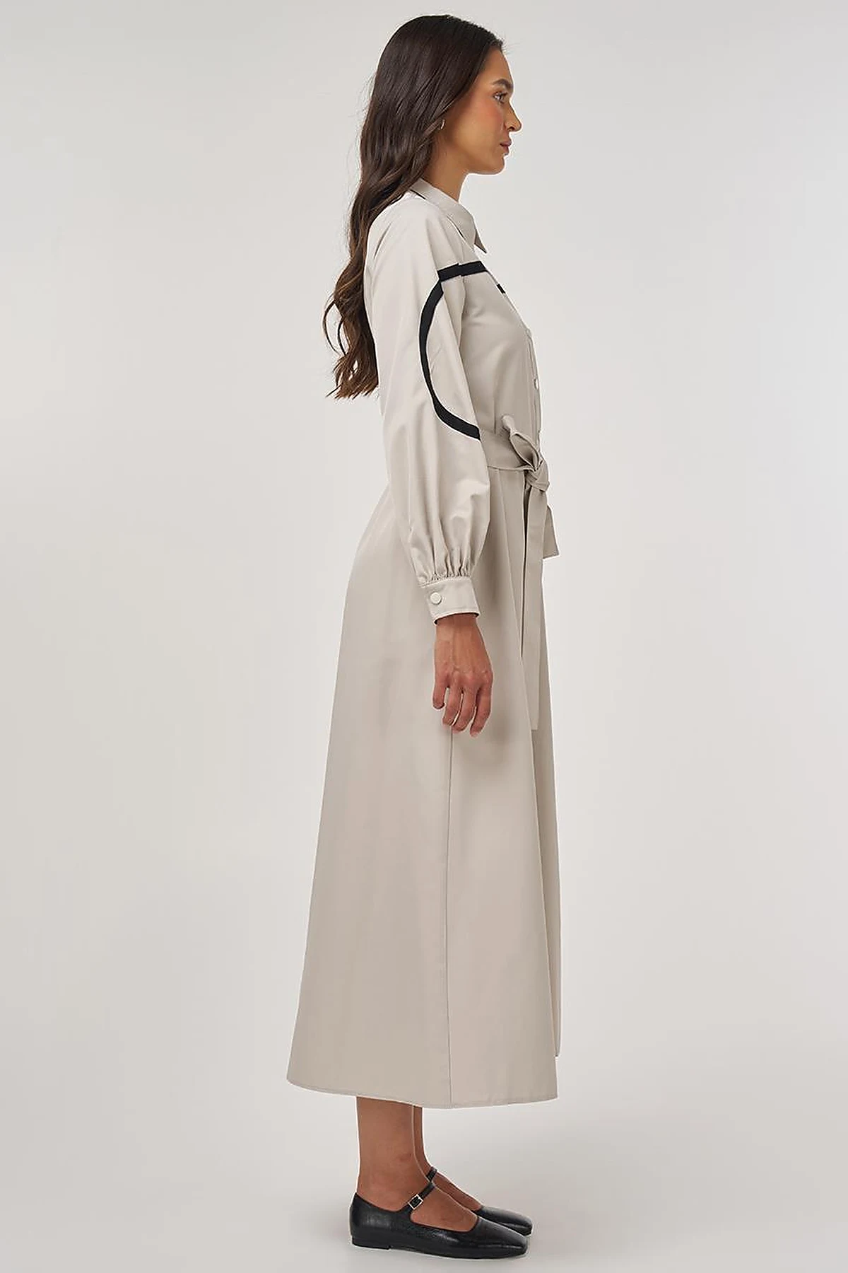 Contrast-Stitch Cotton Maxi Dress Stone 