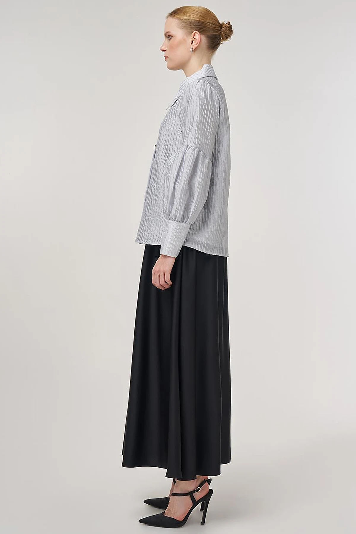 Shiny Button Elegant Blouse Blue 