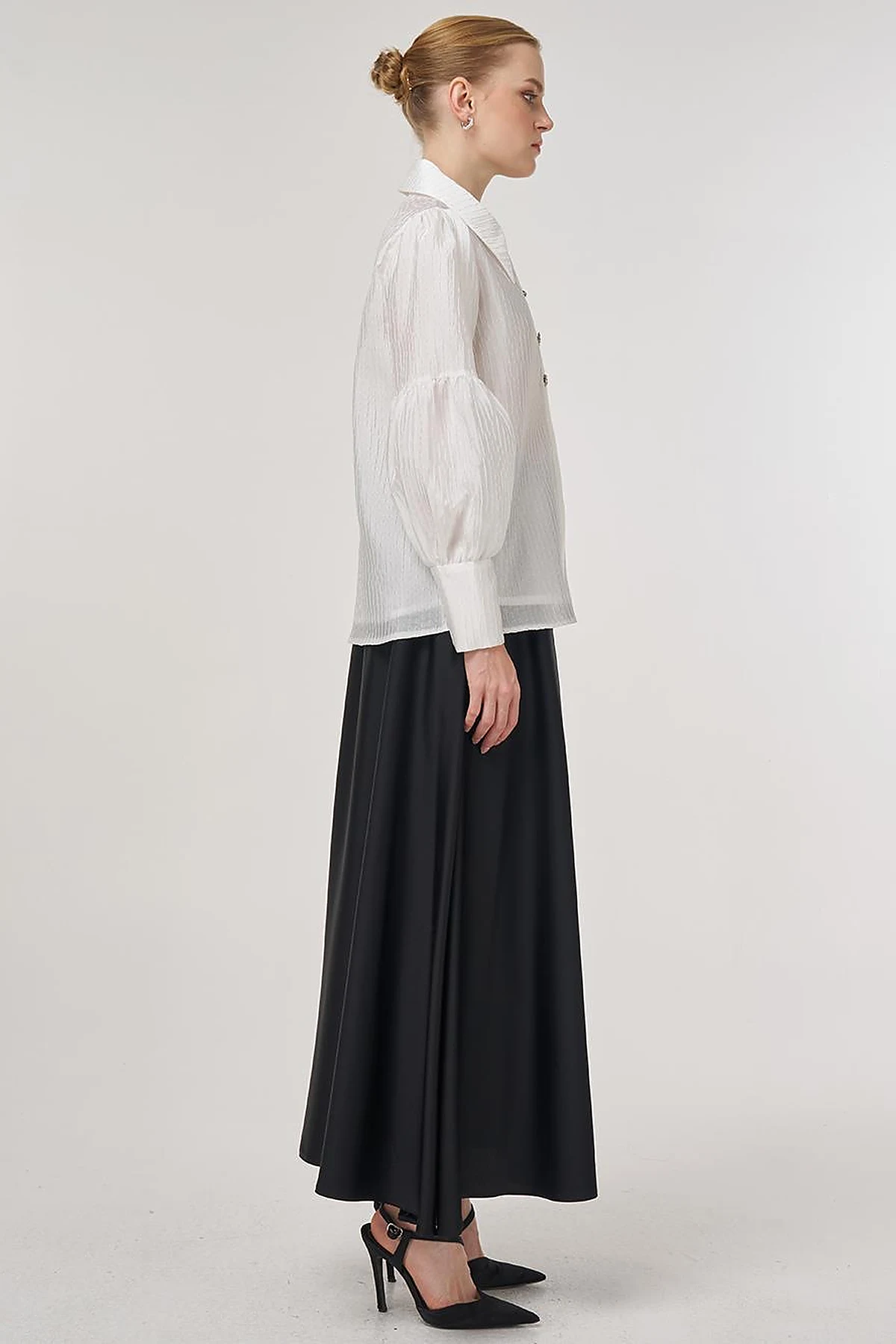 Shiny Button Elegant Blouse Optic White 