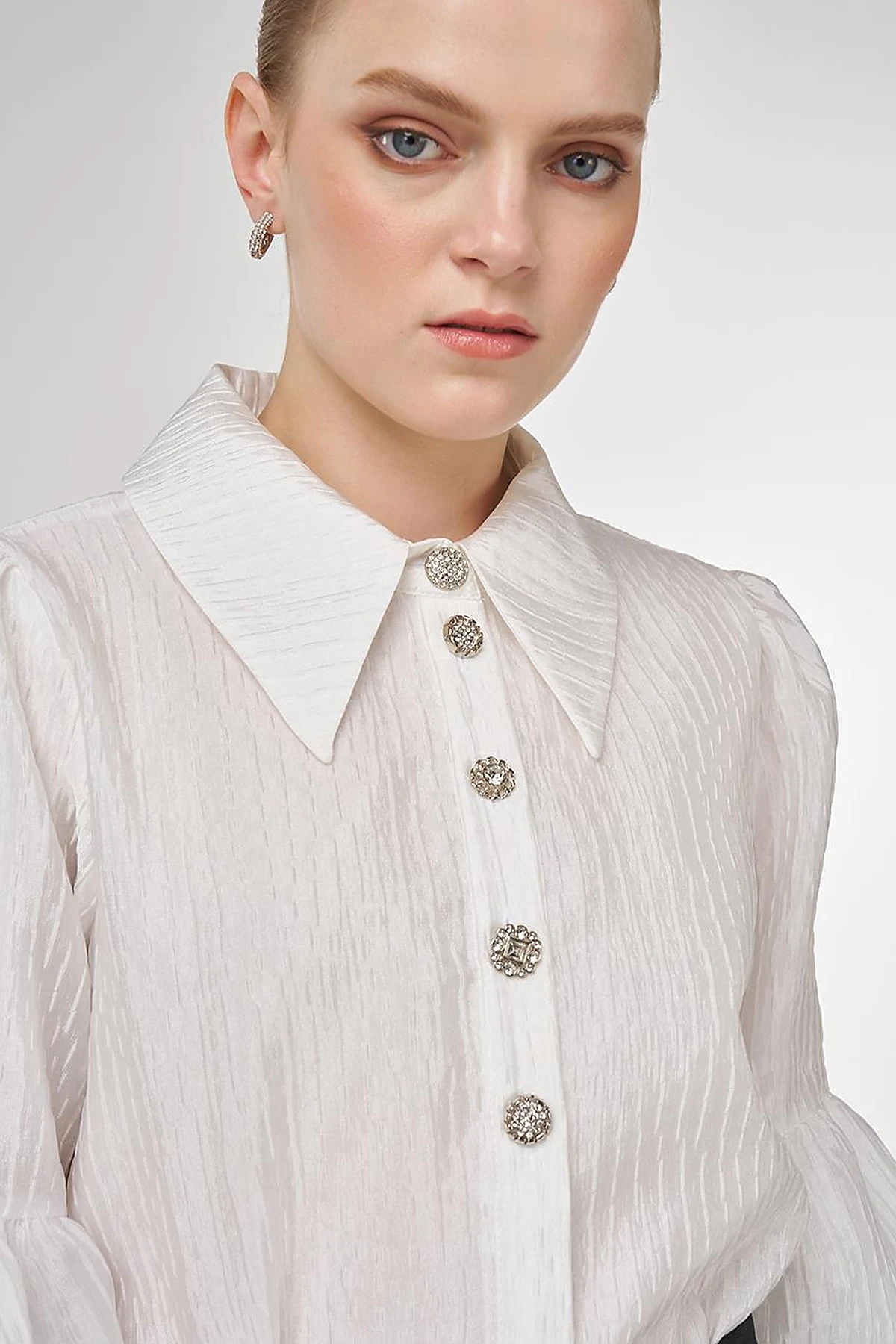 Shiny Button Elegant Blouse Optic White 