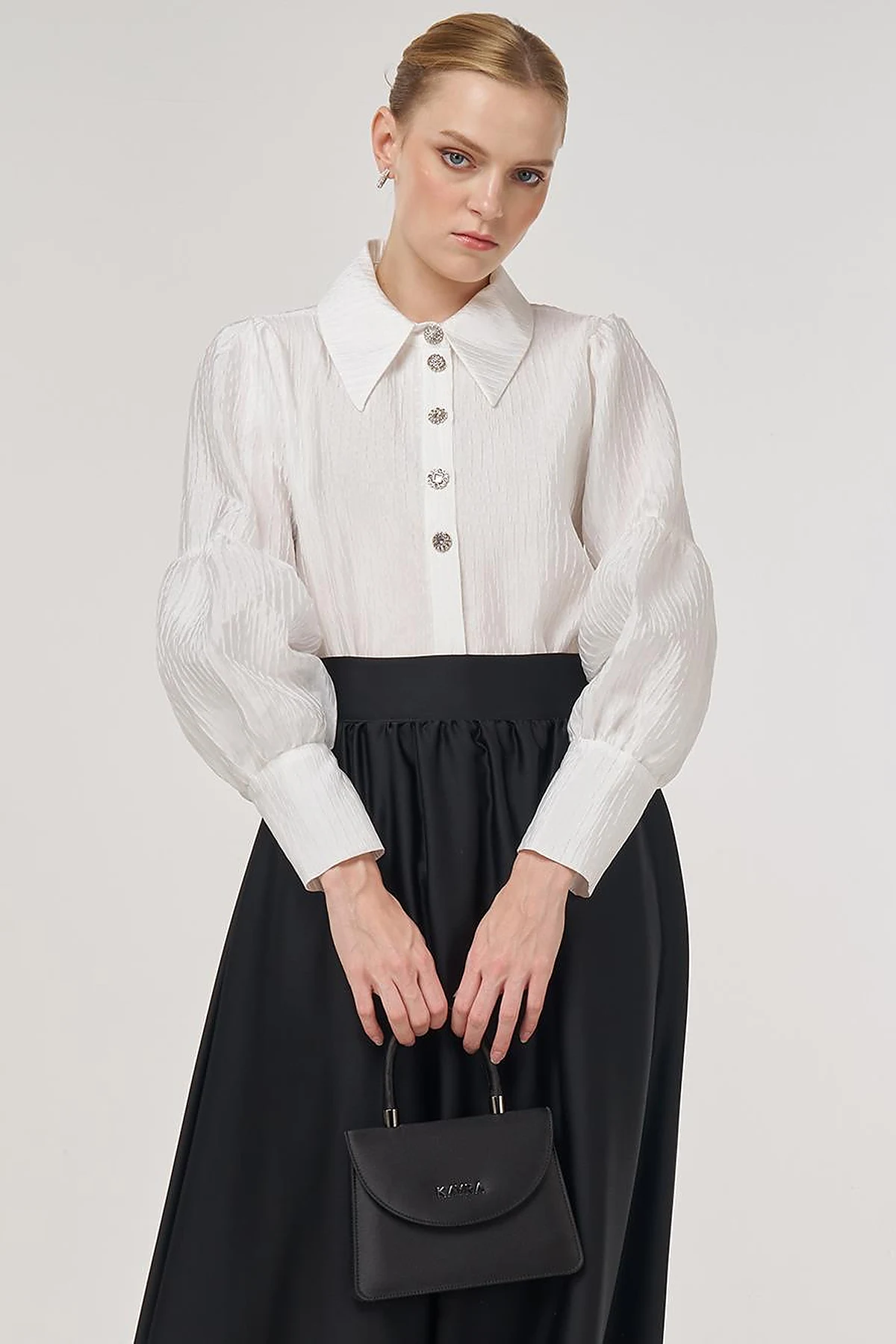 Shiny Button Elegant Blouse Optic White 