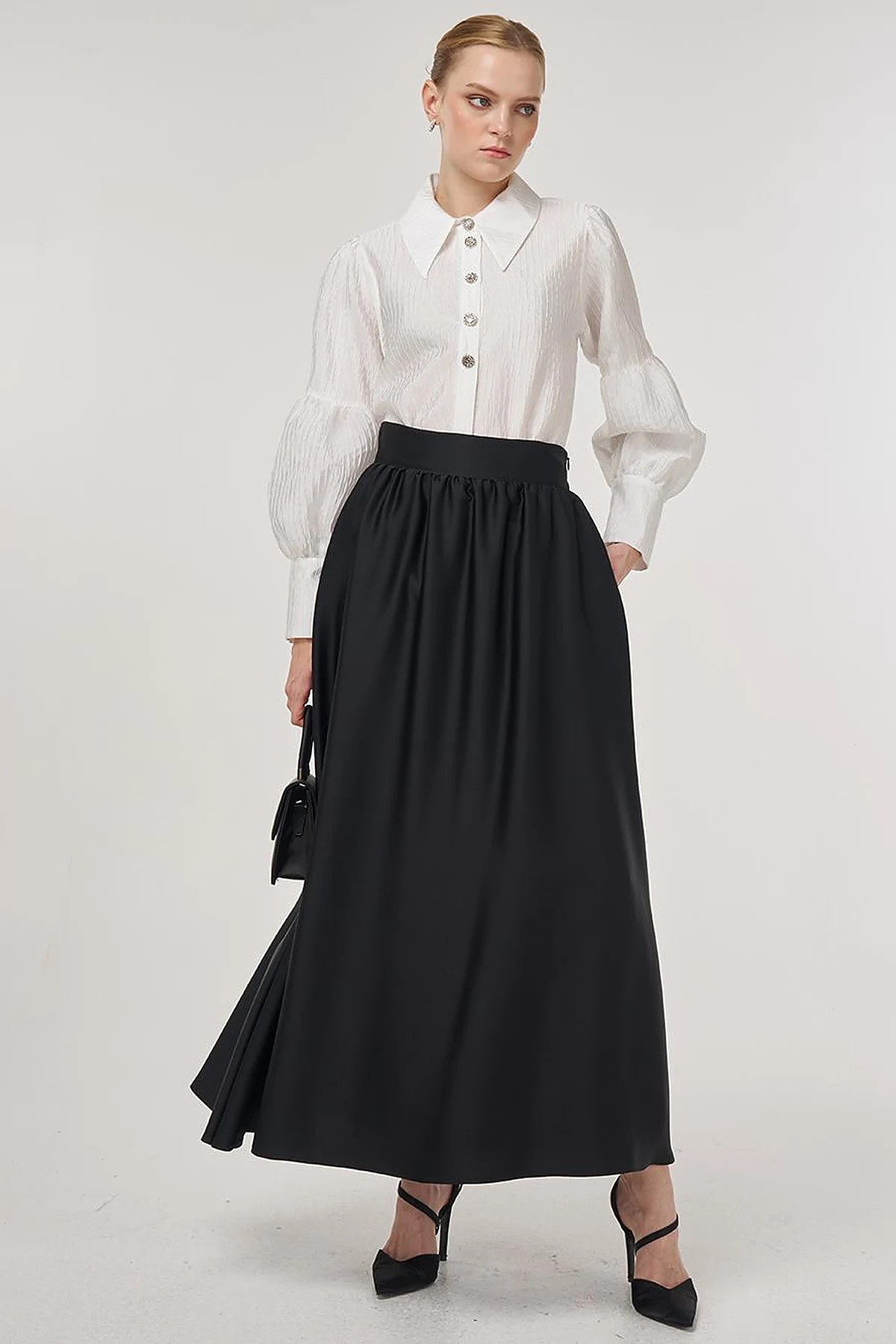 Shiny Button Elegant Blouse Optic White 