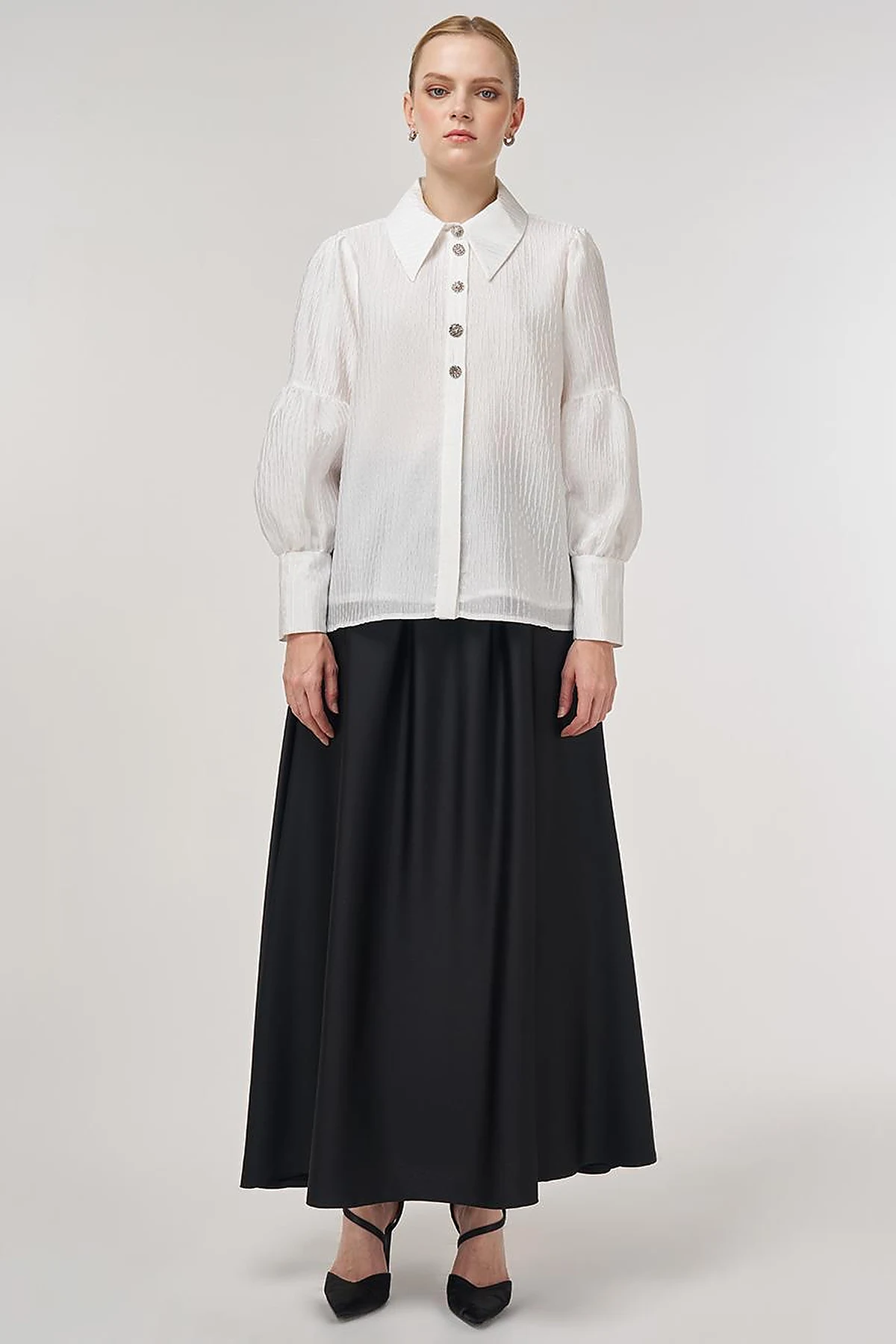 Shiny Button Elegant Blouse Optic White 