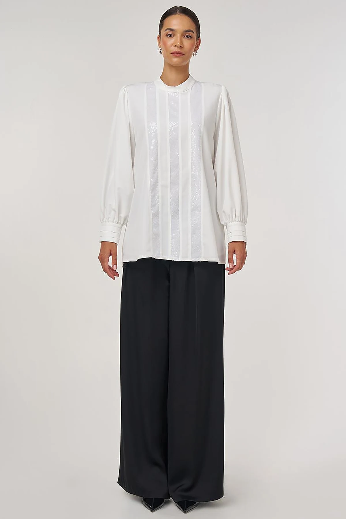 Sequin-Embroidered Elegant Blouse Ecru