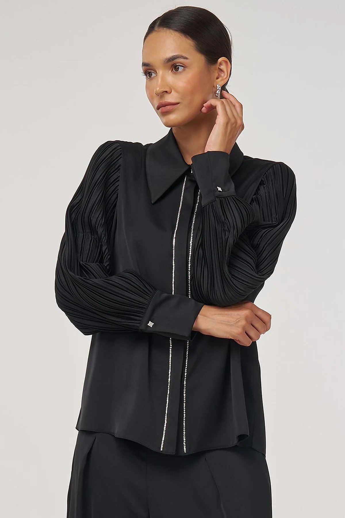 Pleated Elegant Tunic Black
