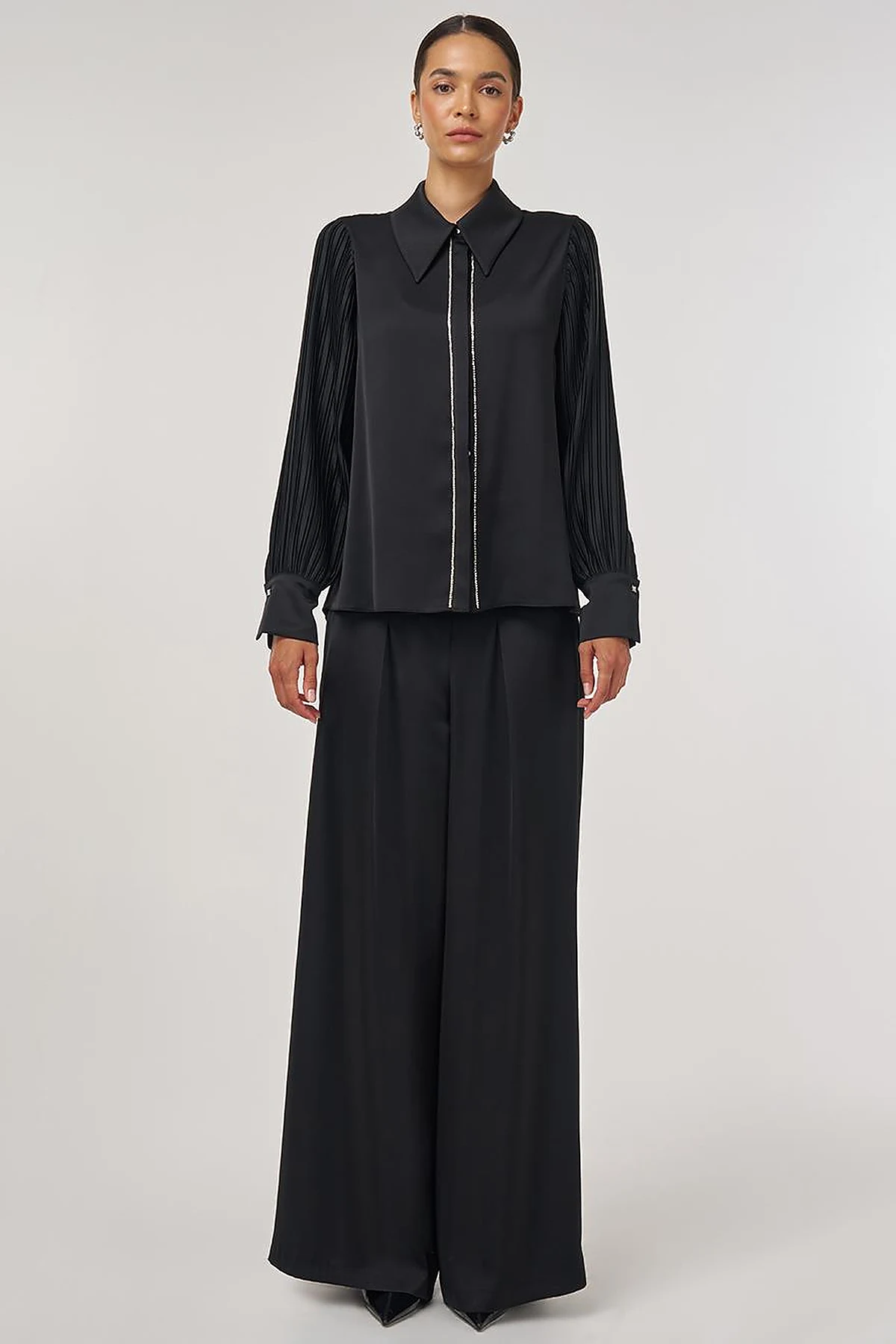 Pleated Elegant Tunic Black