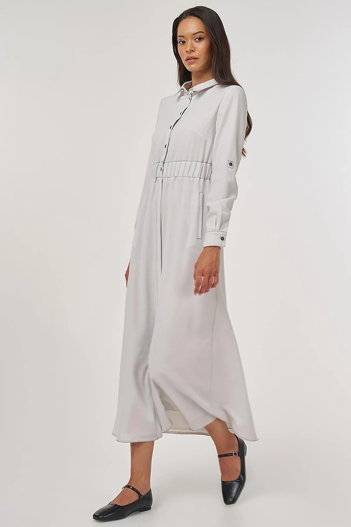 Topstitch Maxi Dress Light Gray