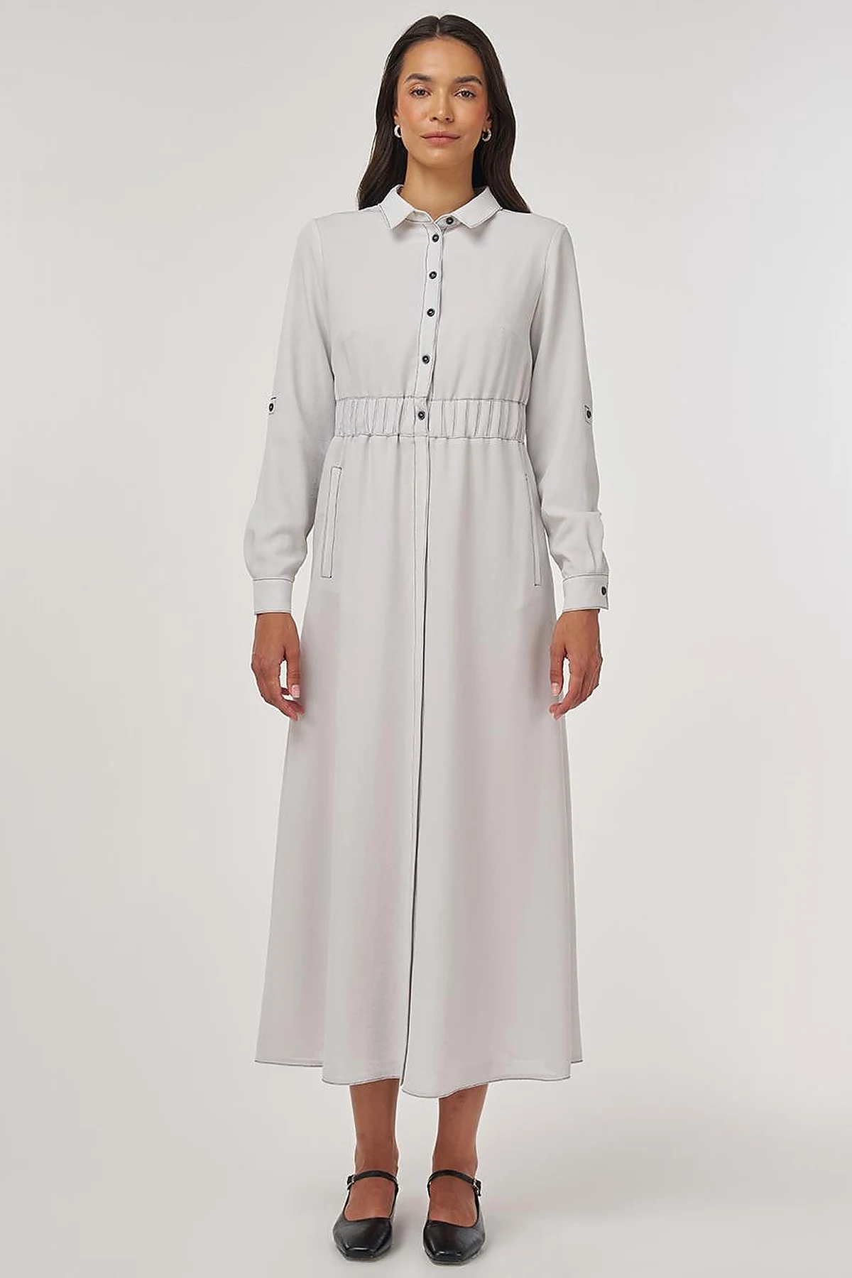 Topstitch Maxi Dress Light Gray