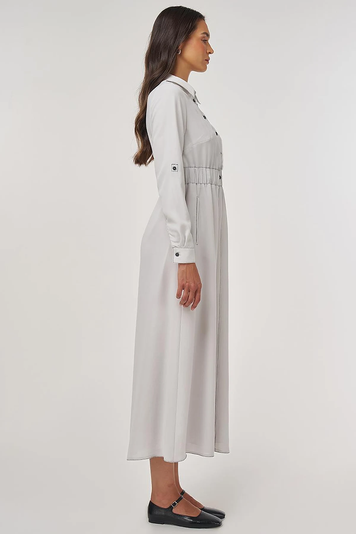 Topstitch Maxi Dress Light Gray