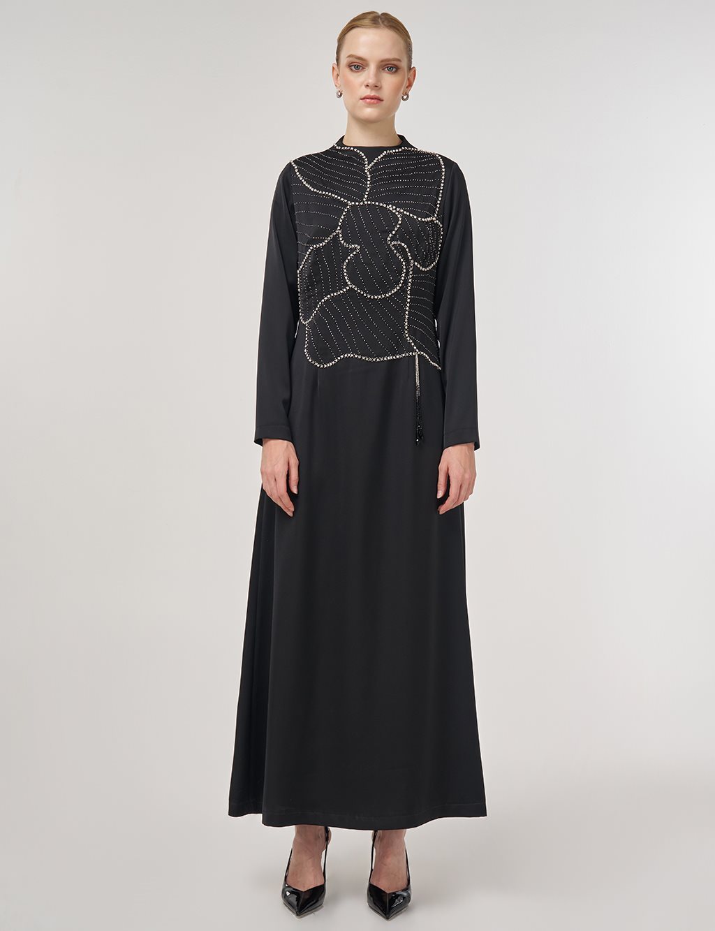 Embroidered Elegant Dress Black