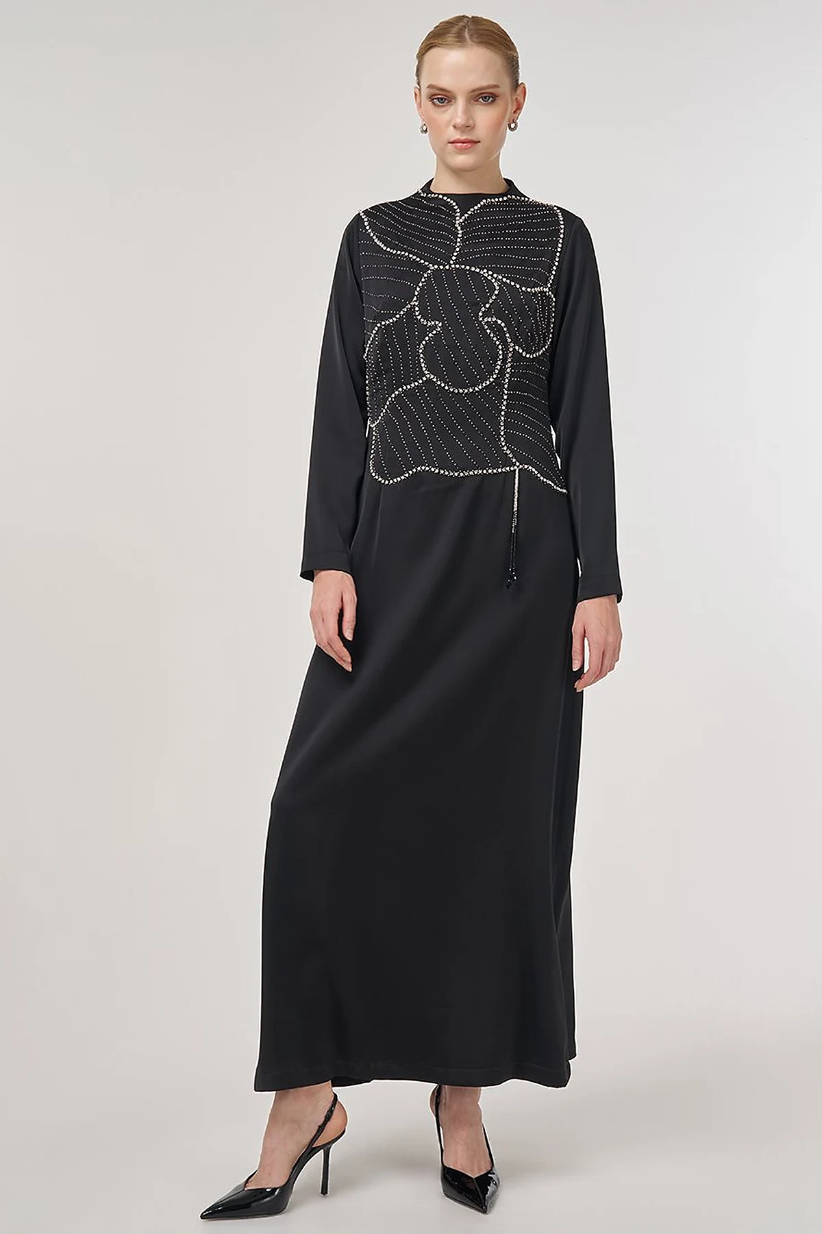 Embroidered Elegant Dress Black