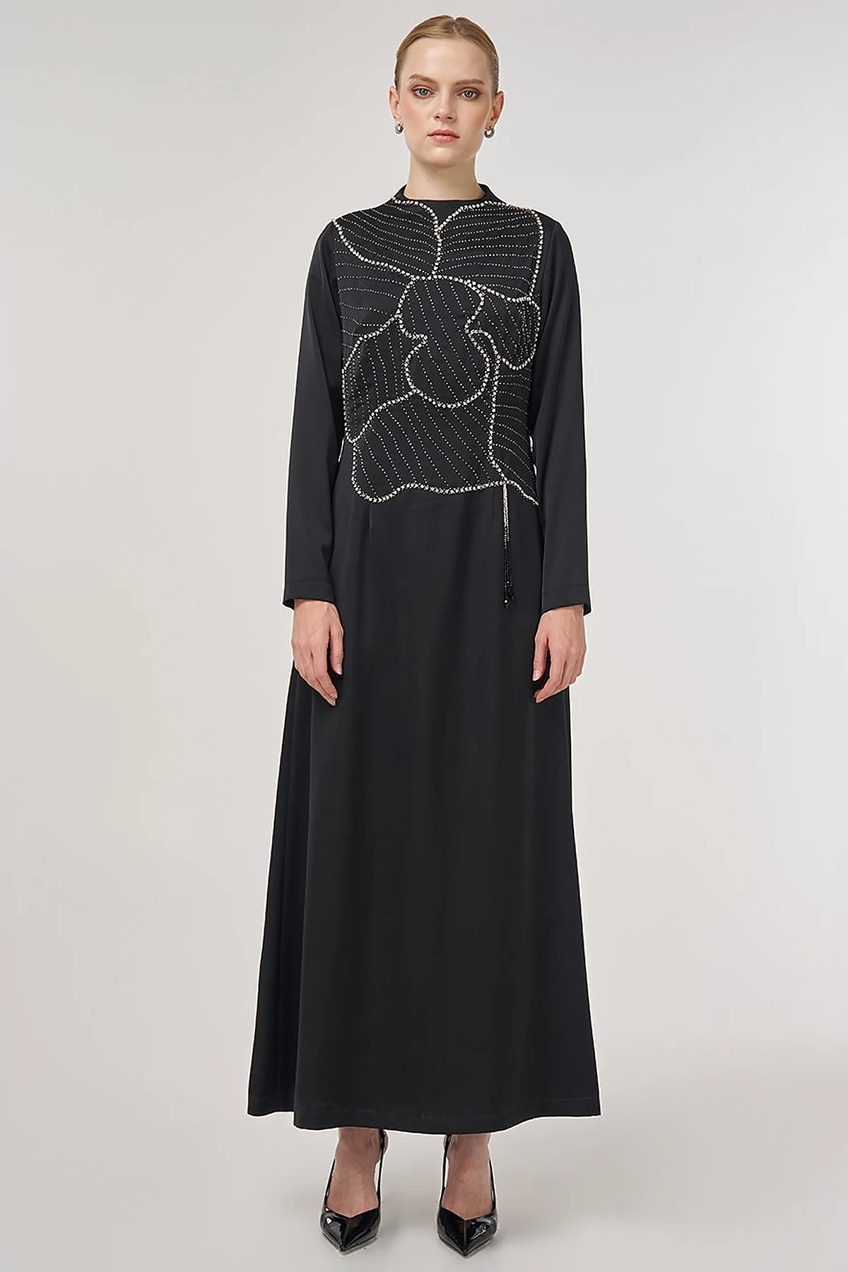 Embroidered Elegant Dress Black