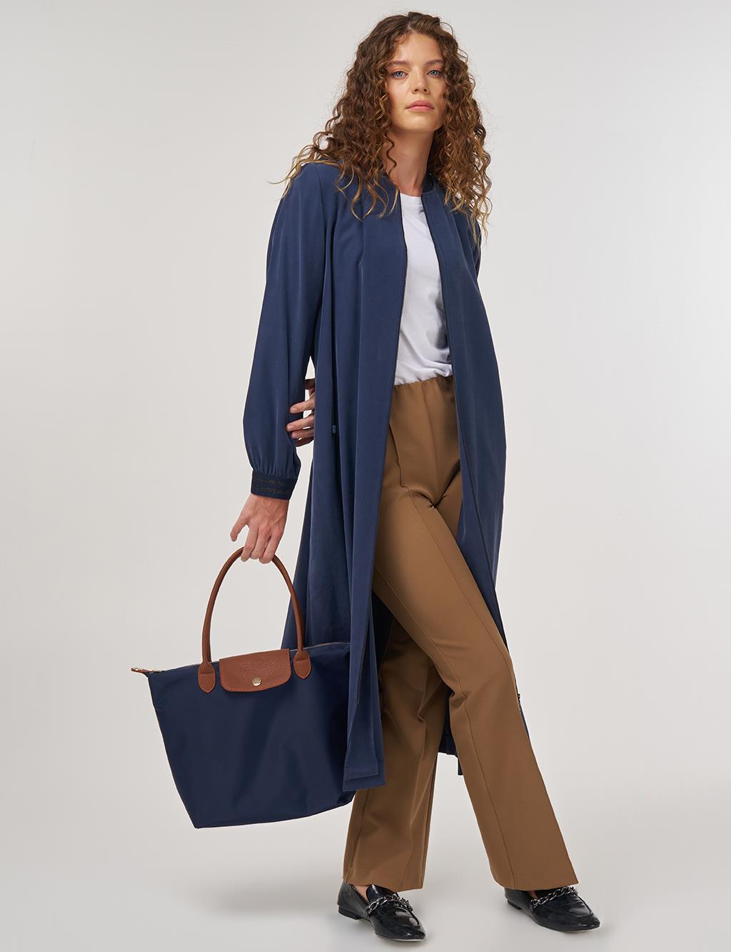 Long Zippered Throw-On in Navy