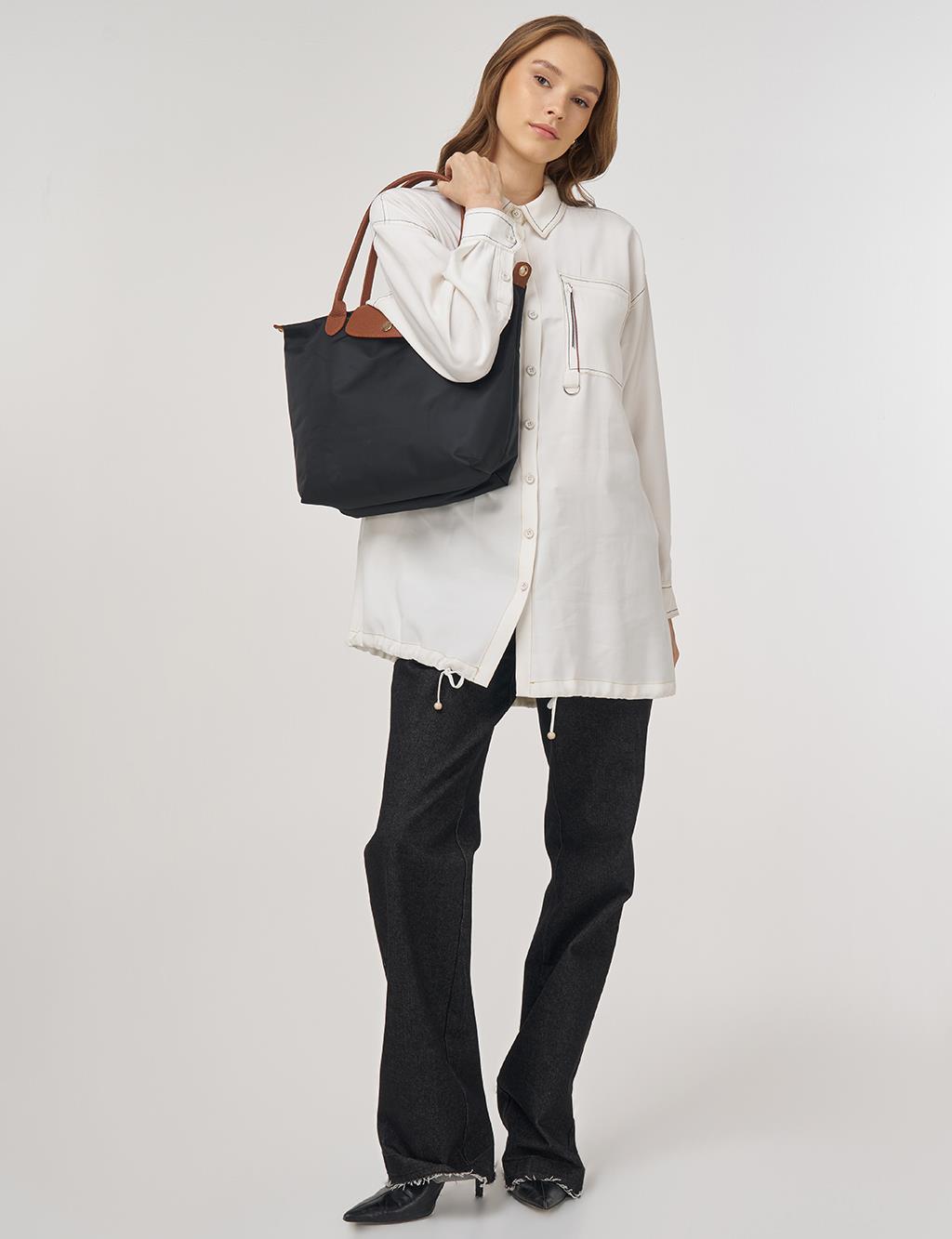 Punto-Stitched Chain-Embellished Tunic Ecru