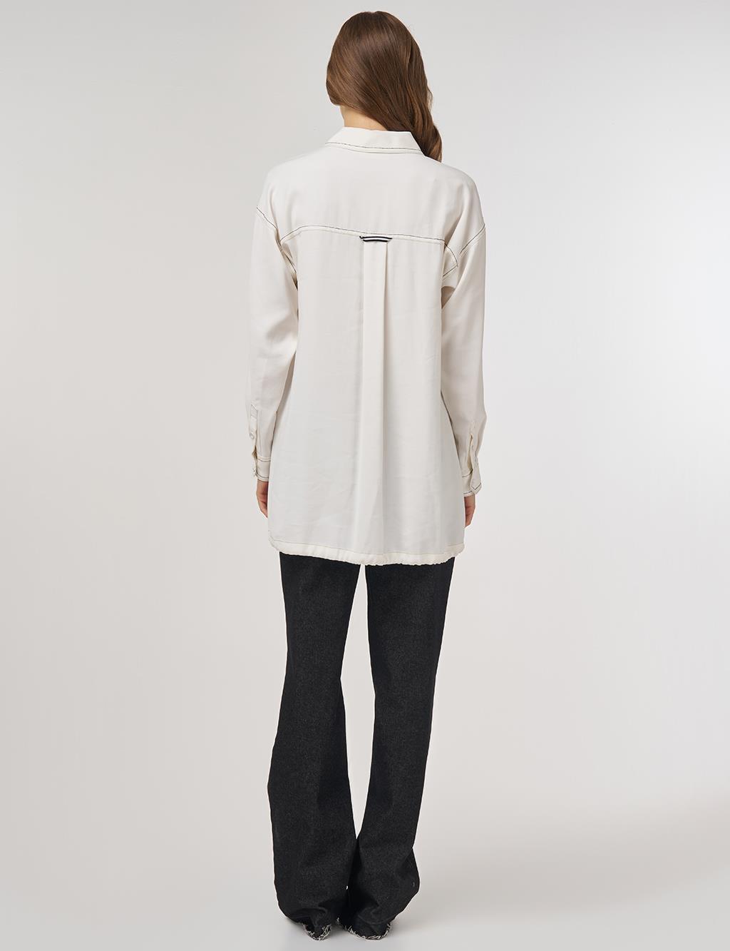 Punto-Stitched Chain-Embellished Tunic Ecru