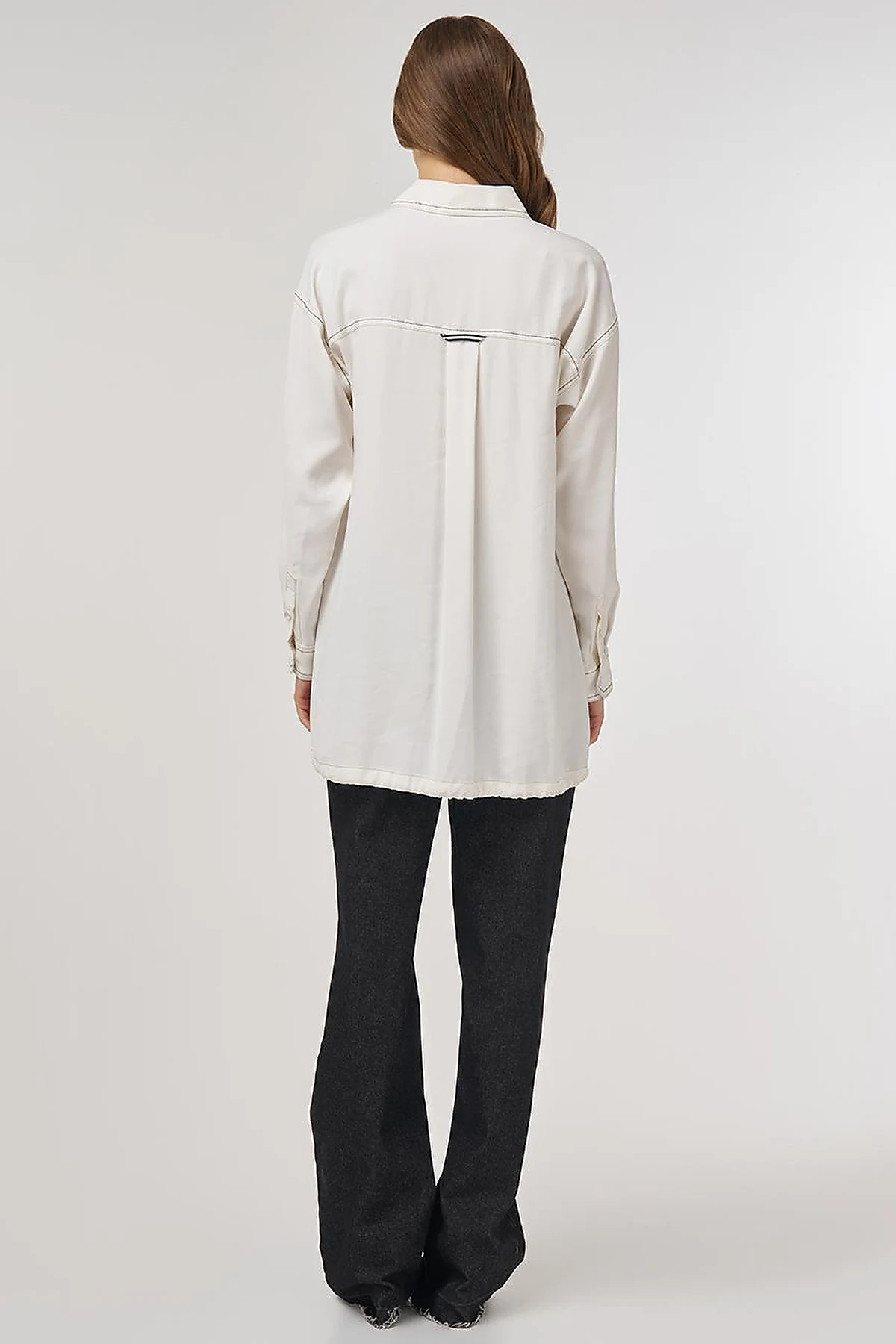Punto-Stitched Chain-Embellished Tunic Ecru