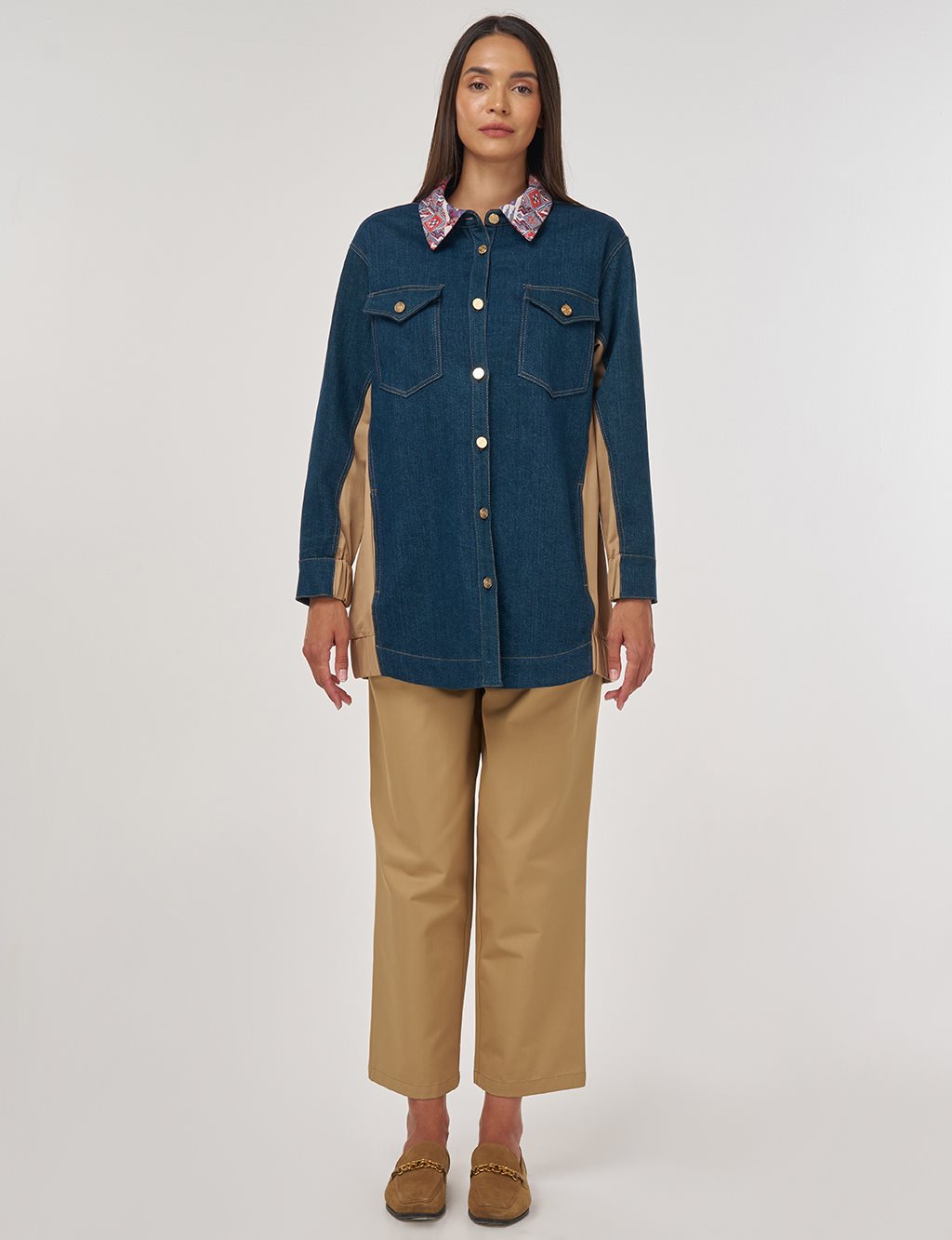 Jakarlı Denim Ceket Lacivert 