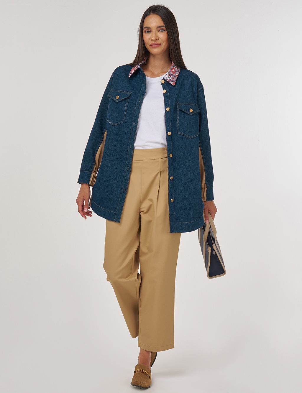 Jakarlı Denim Ceket Lacivert 