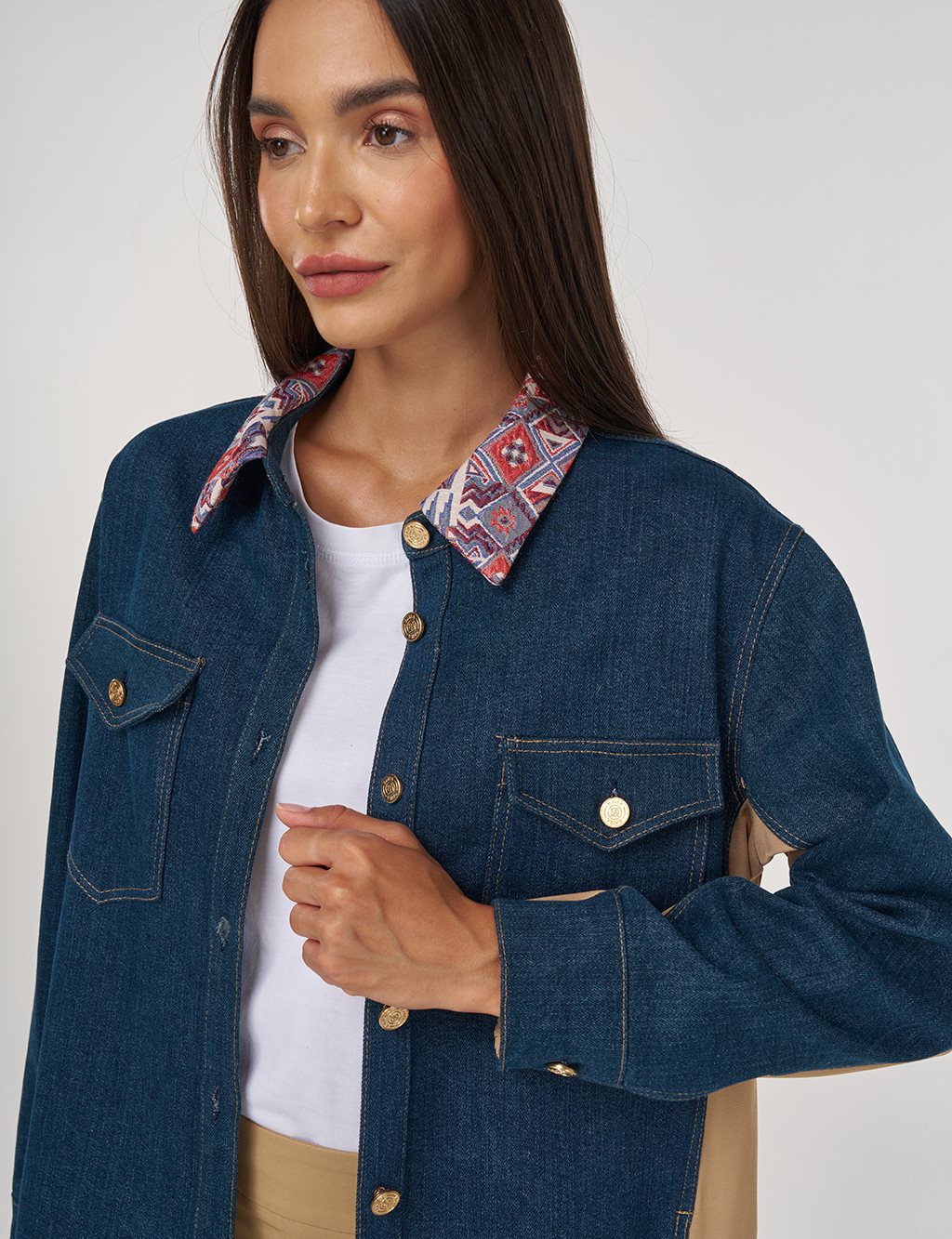 Jakarlı Denim Ceket Lacivert 