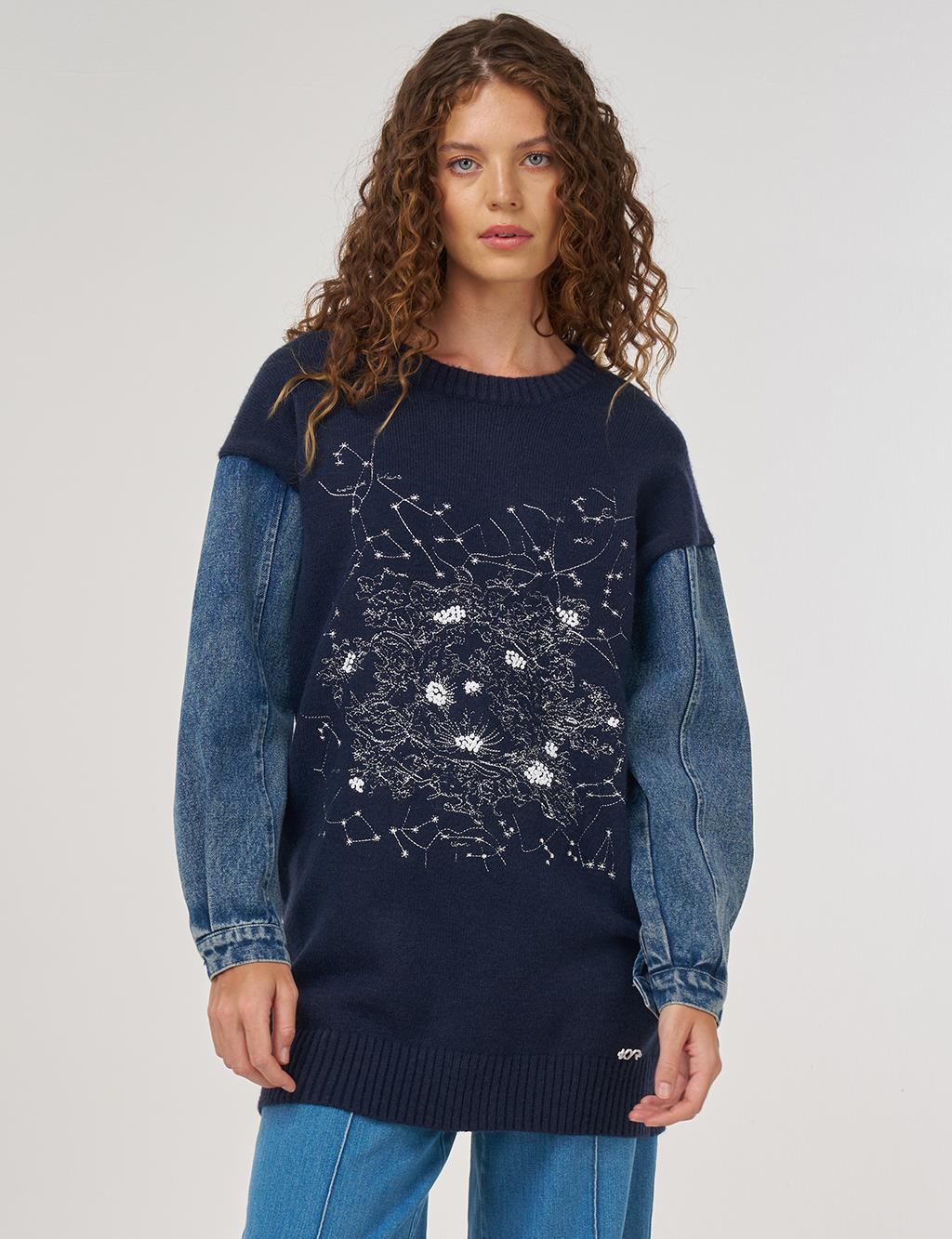 Denim Garnili Triko Tunik Lacivert