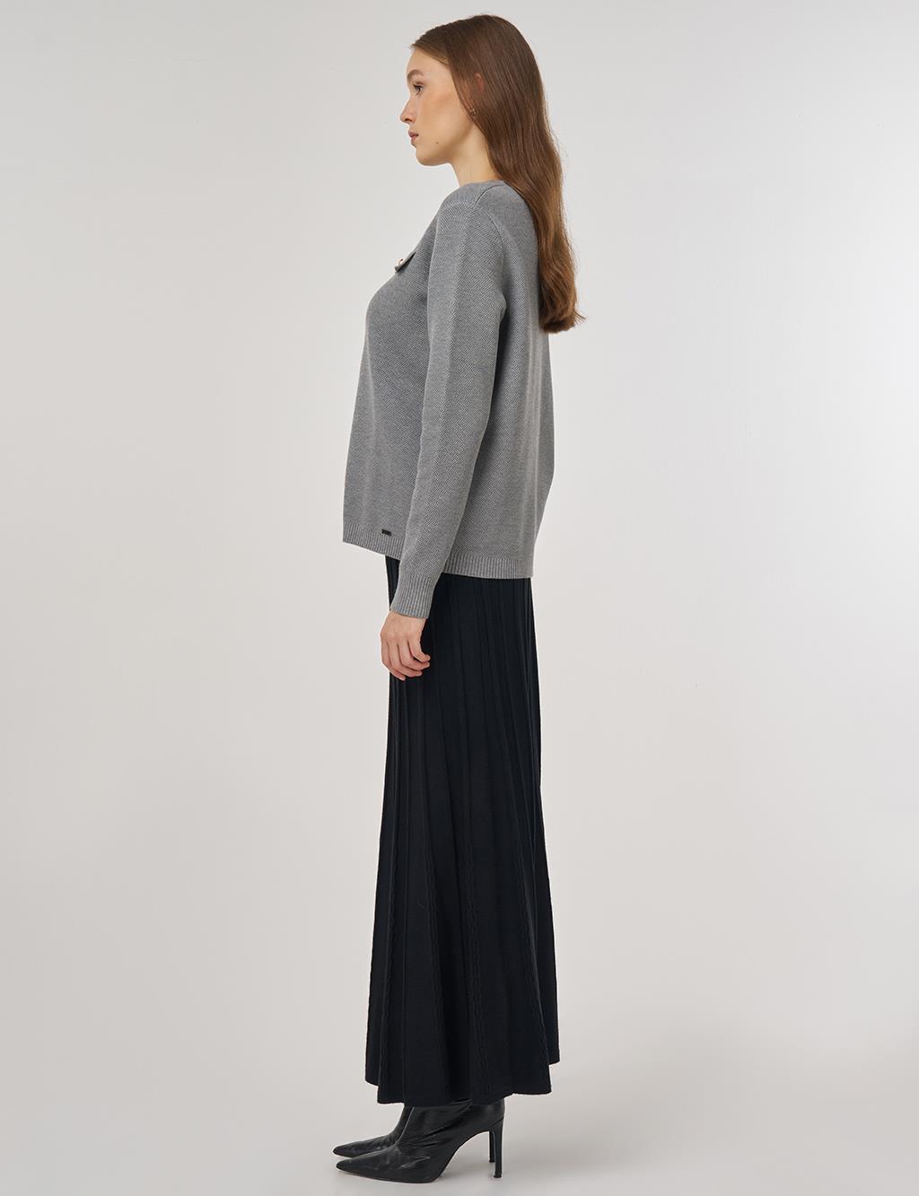 100% Viscose Button-Detail Knit Cardigan Gray