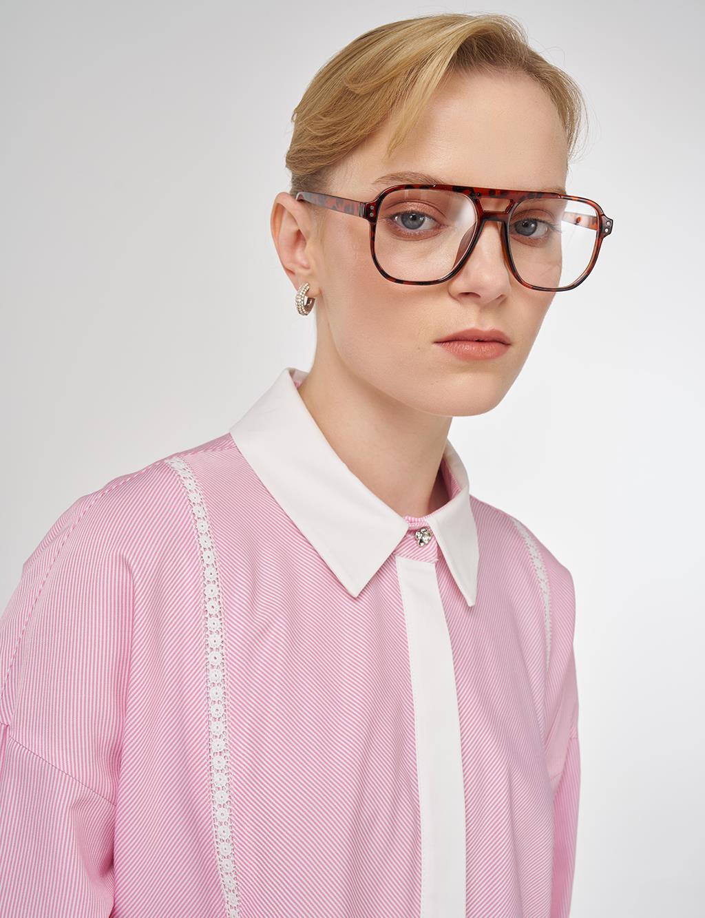 Striped Eyelet Cotton Tunic Pink