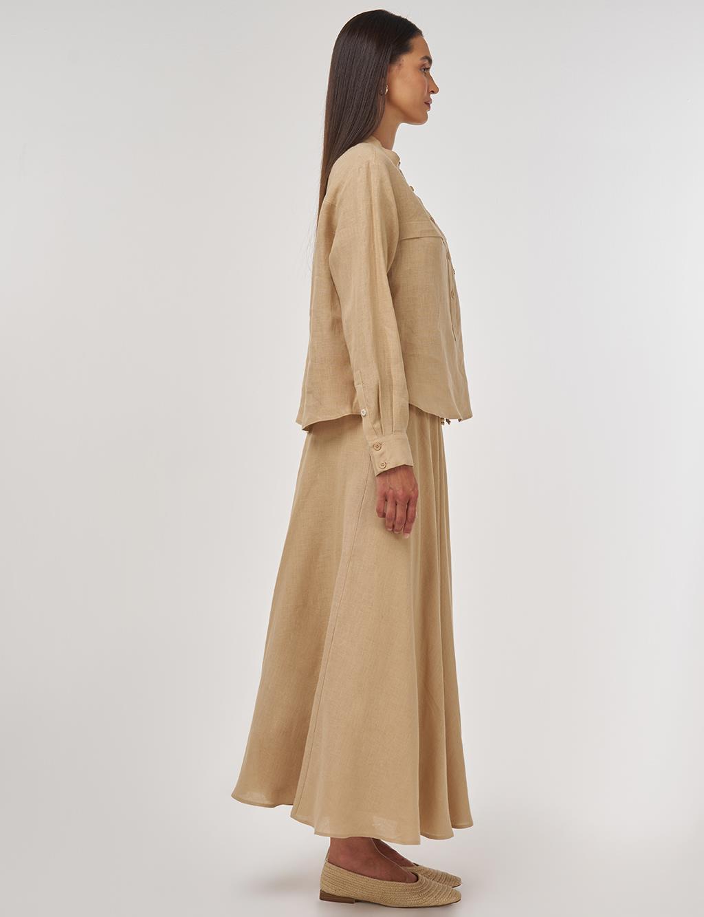 100% Linen Skirt Set Beige