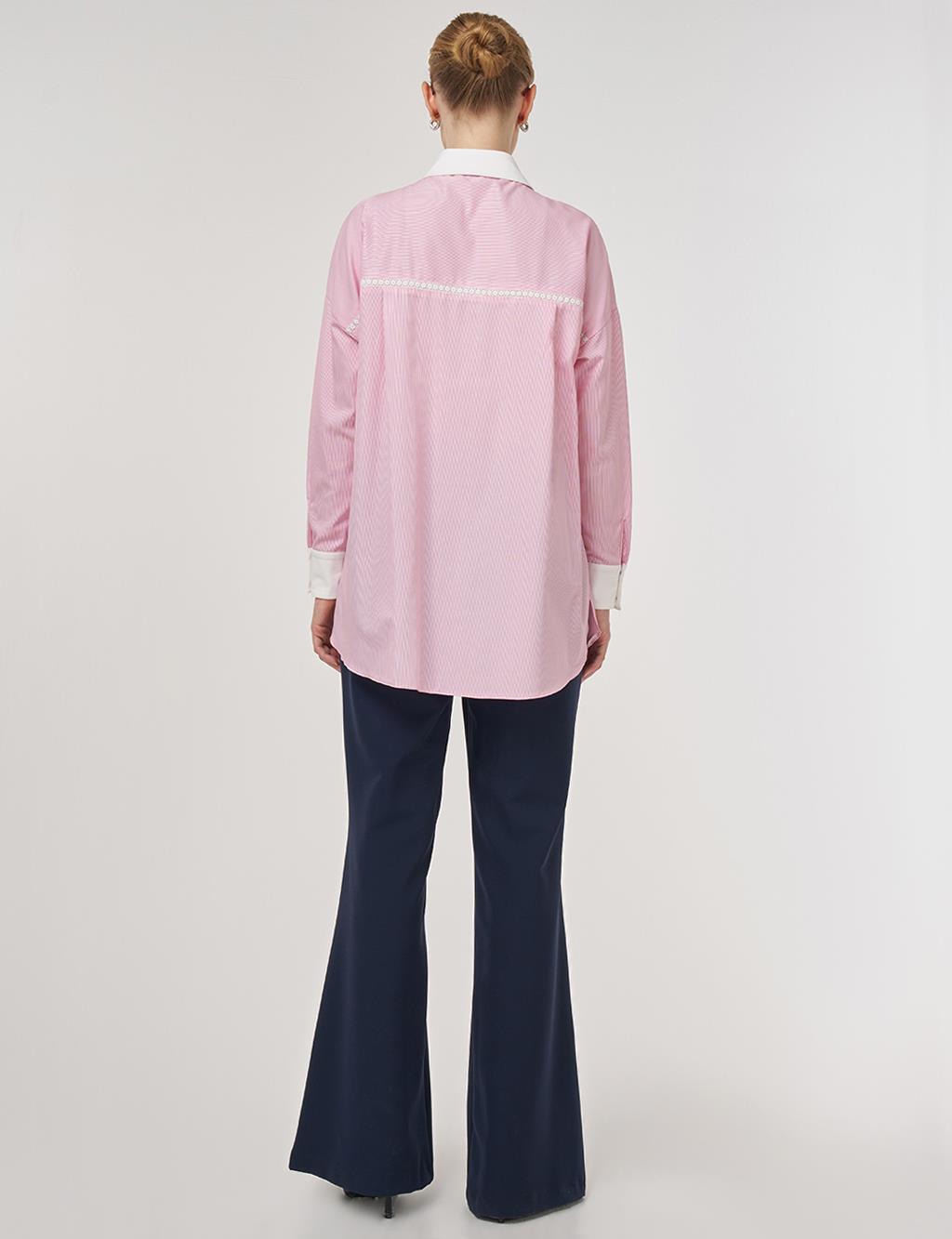 Striped Eyelet Cotton Tunic Pink