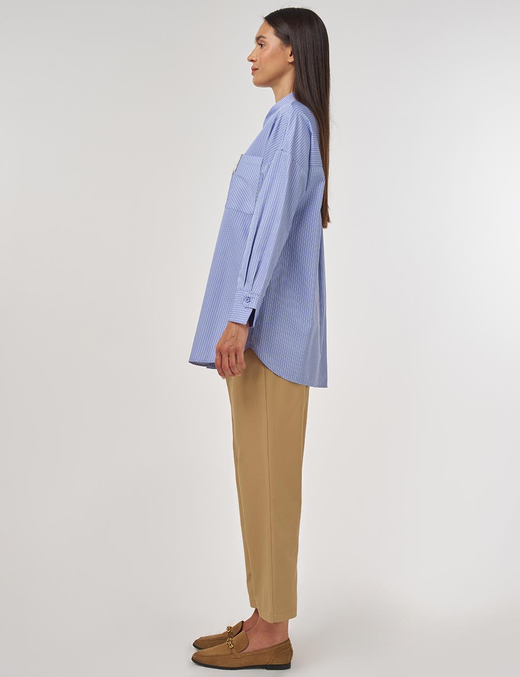 Pearl-Embellished Cotton Blouse Air Force Blue 