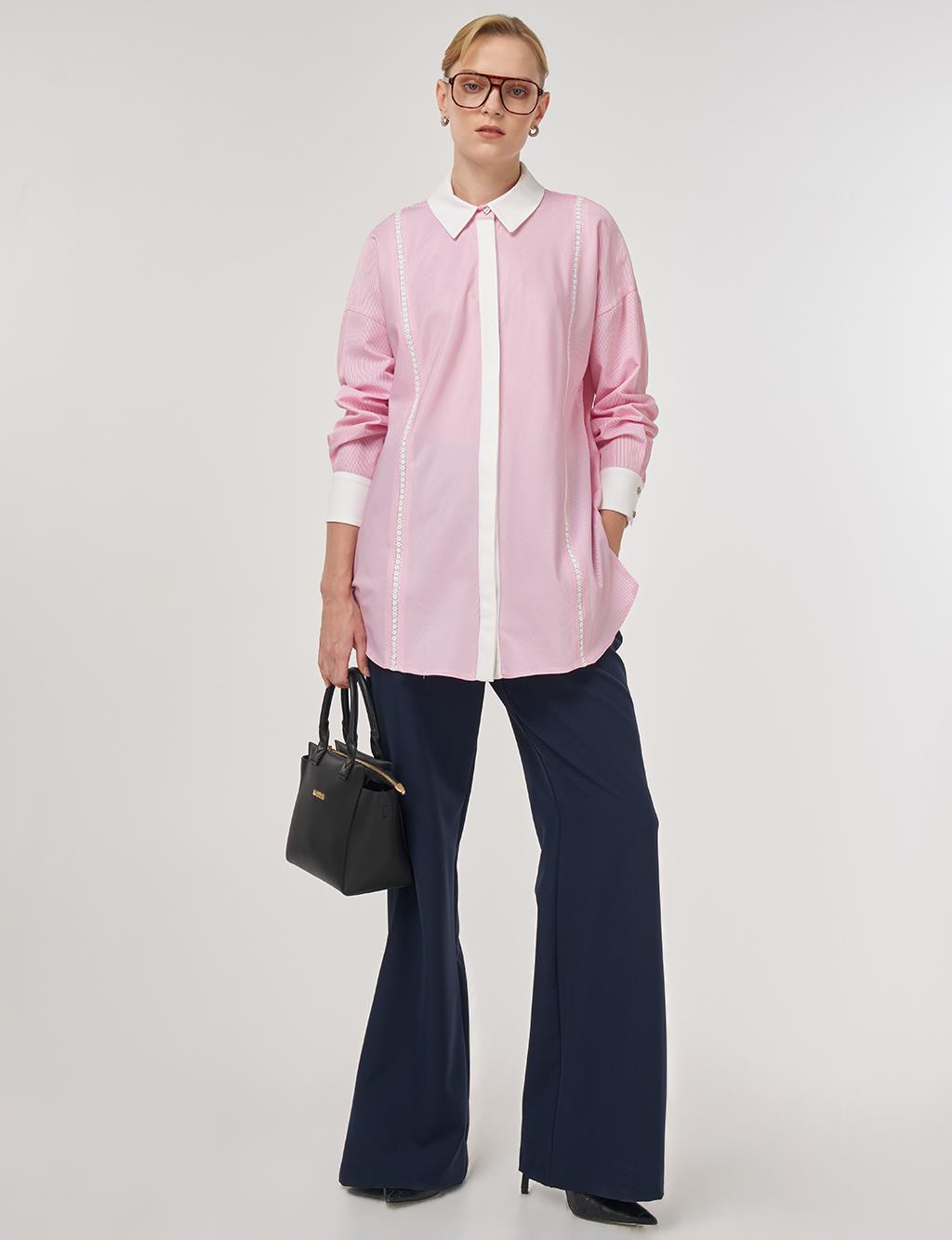 Striped Eyelet Cotton Tunic Pink