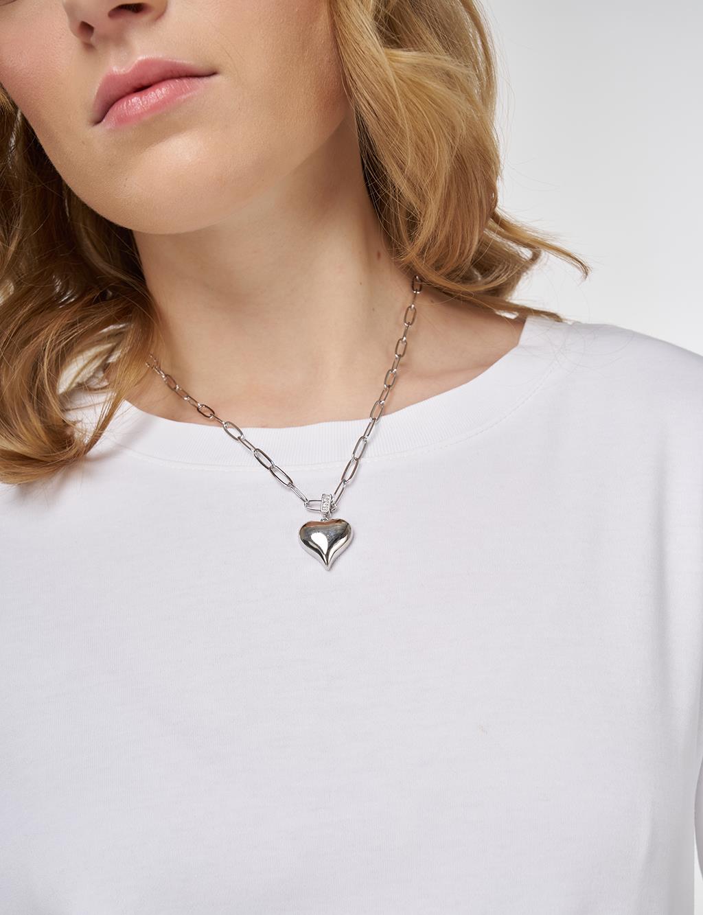 Heart Figure Chain Necklace Silver