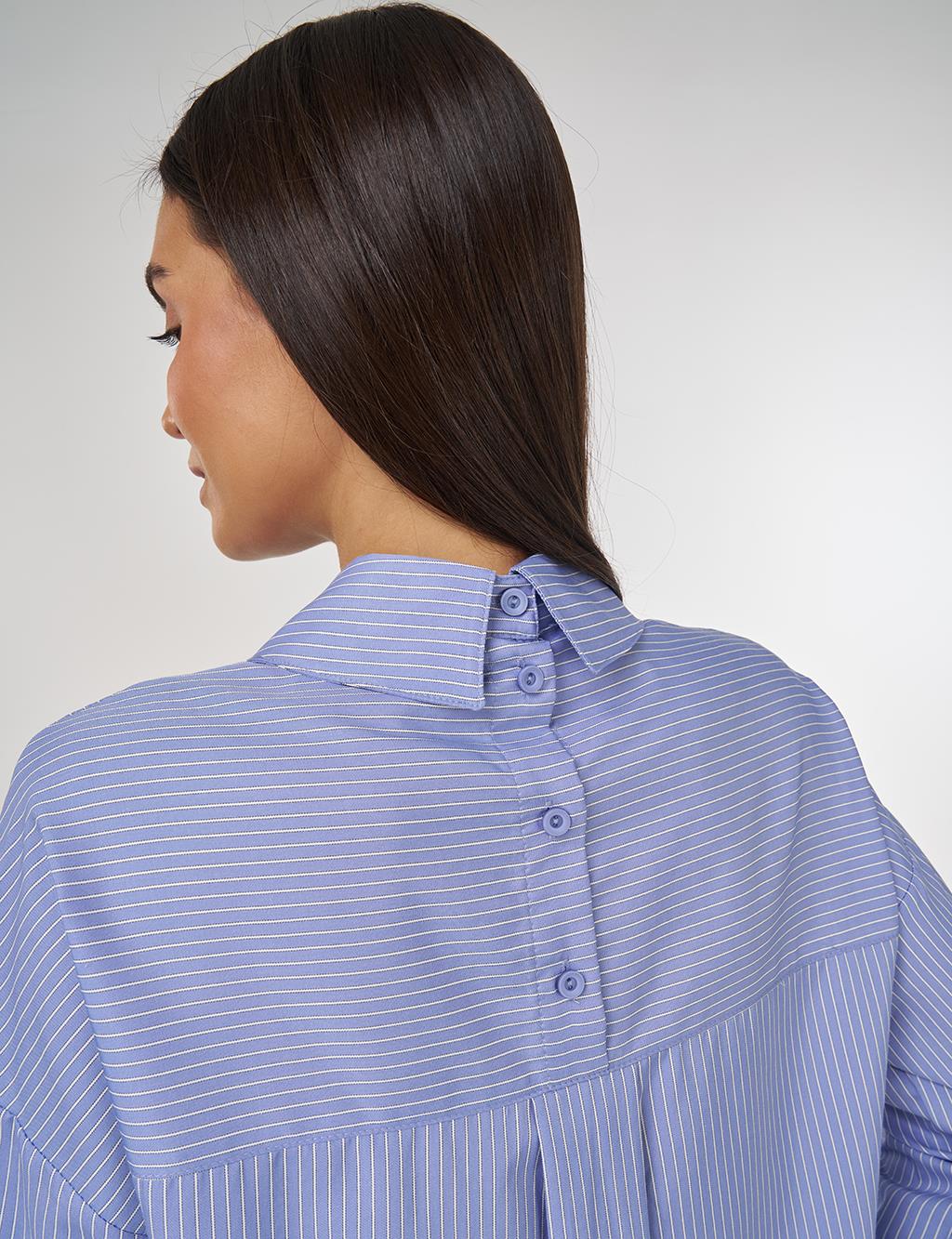 Pearl-Embellished Cotton Blouse Air Force Blue 